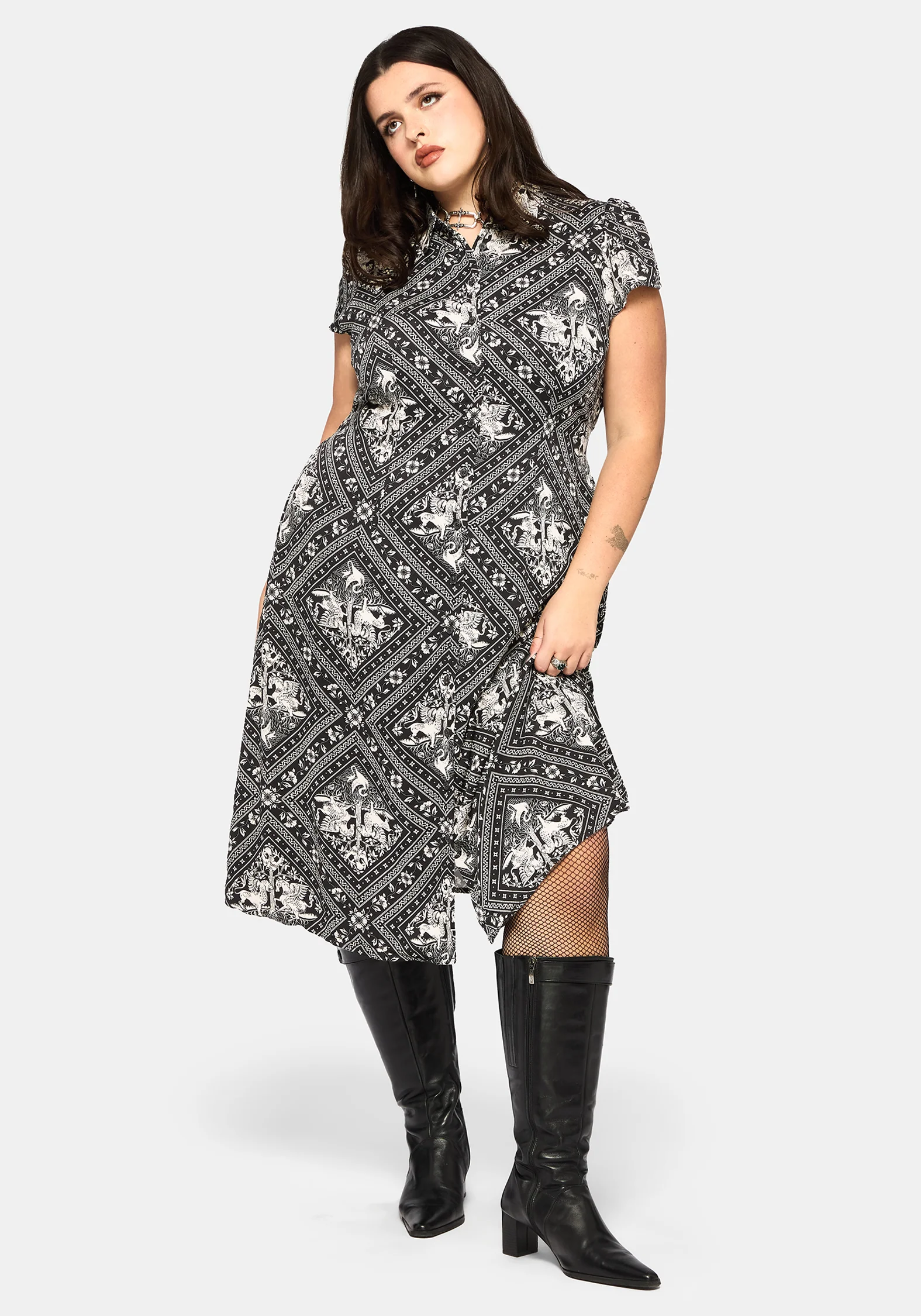 Hexweave Print Fitted Midi Shirt Dress - Image 7