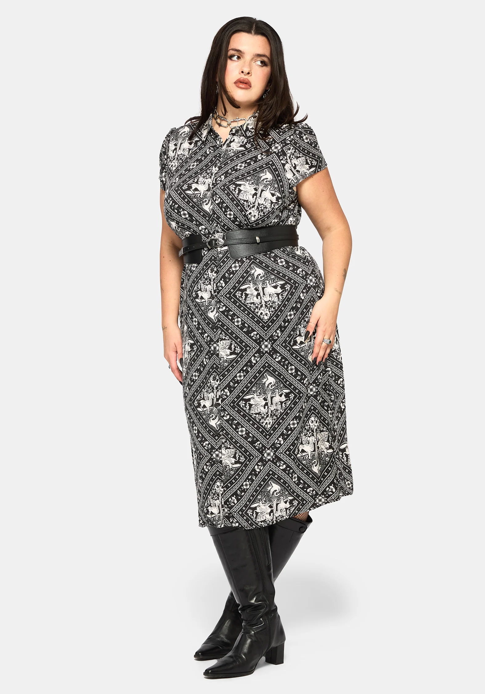 Hexweave Print Fitted Midi Shirt Dress - Image 9