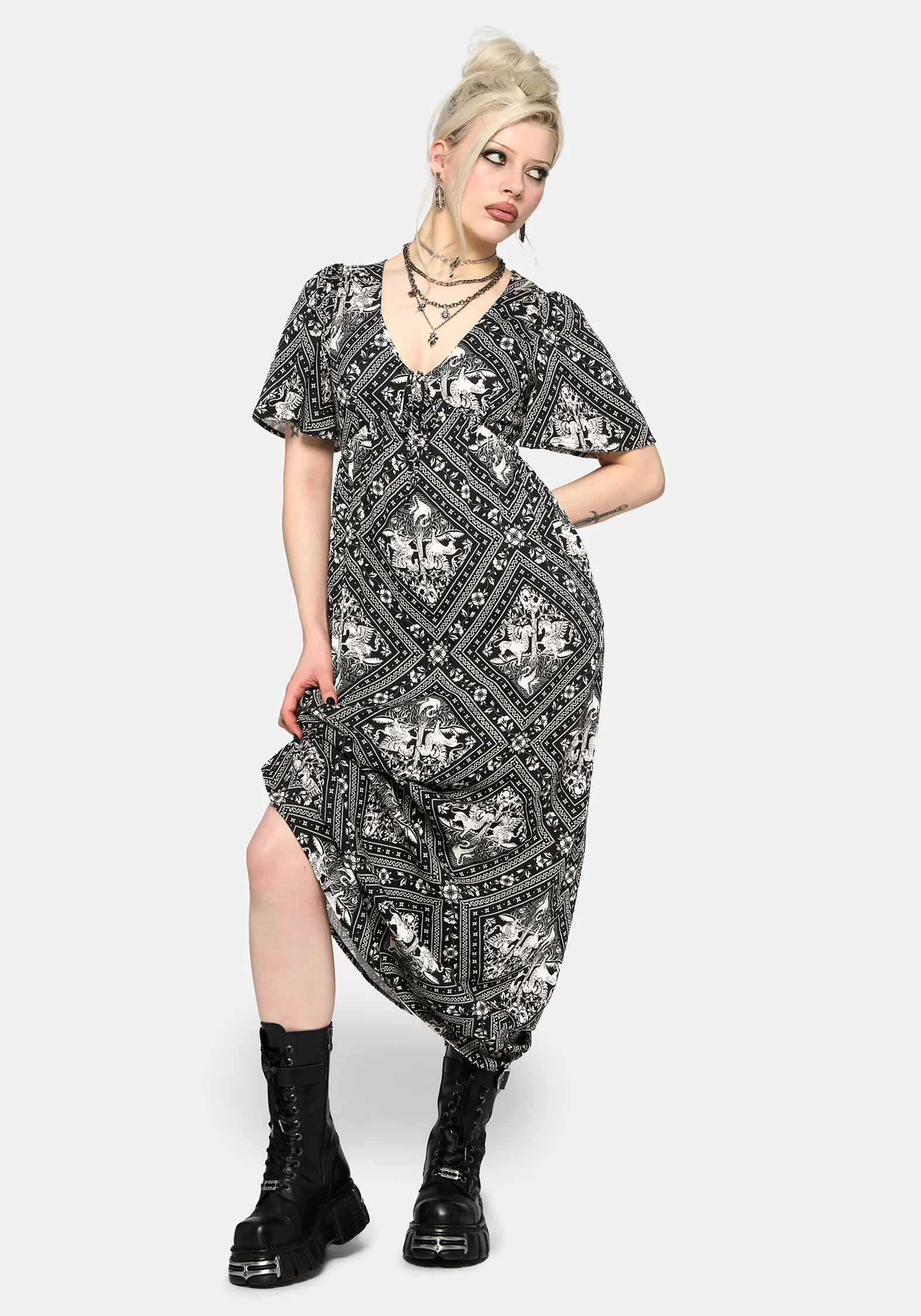 Hexweave Print Floaty Sleeve Maxi Dress - Image 4