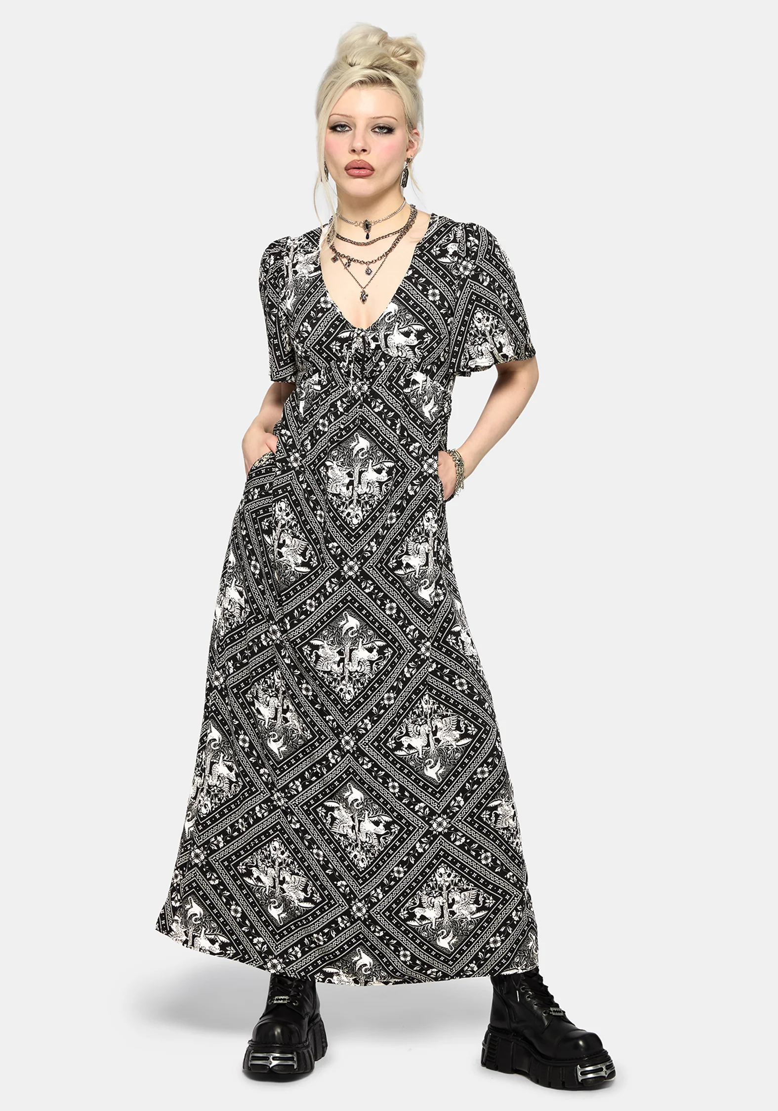 Hexweave Print Floaty Sleeve Maxi Dress - Image 6