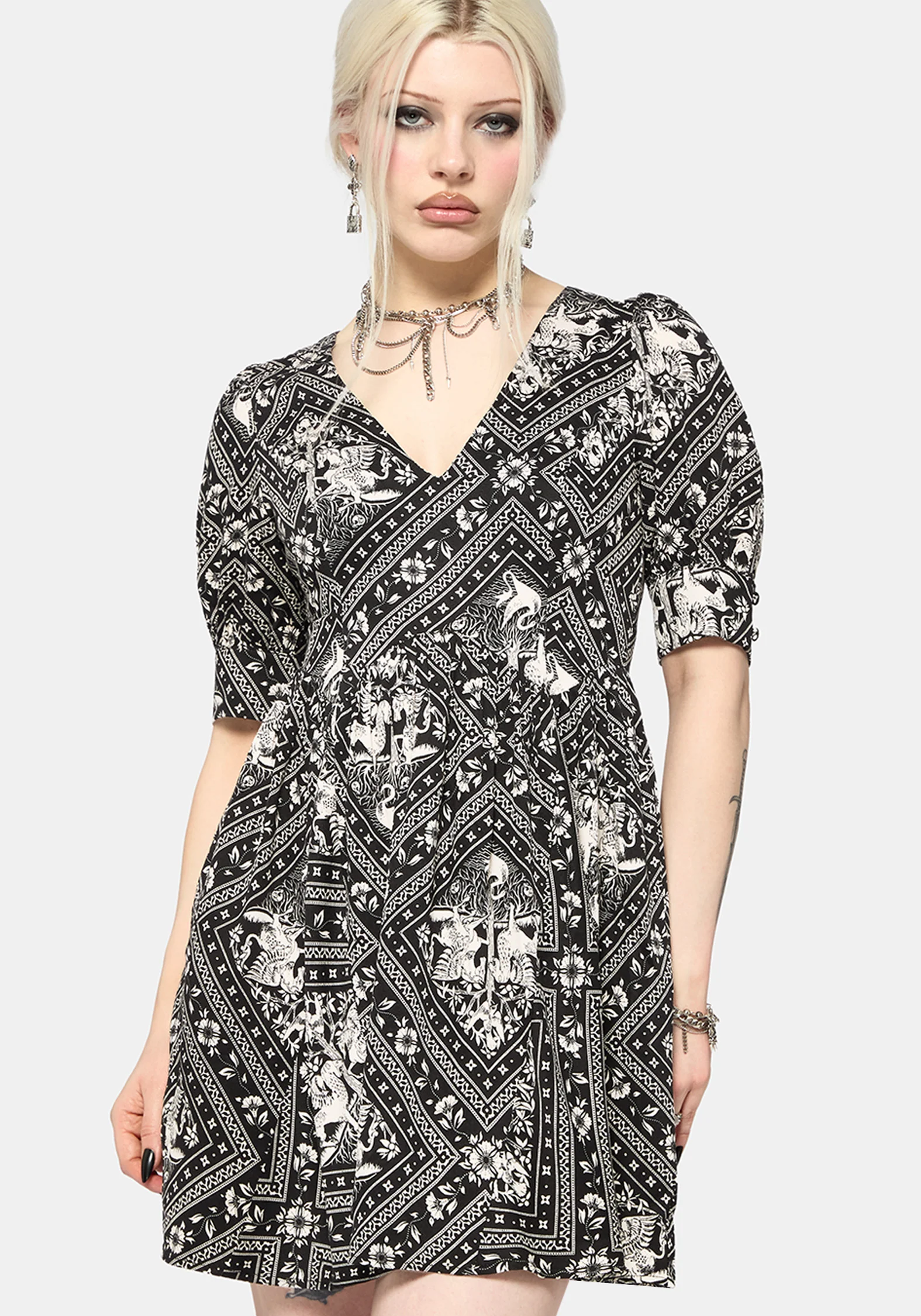 Hexweave Print V Neck Mini Dress - Image 3