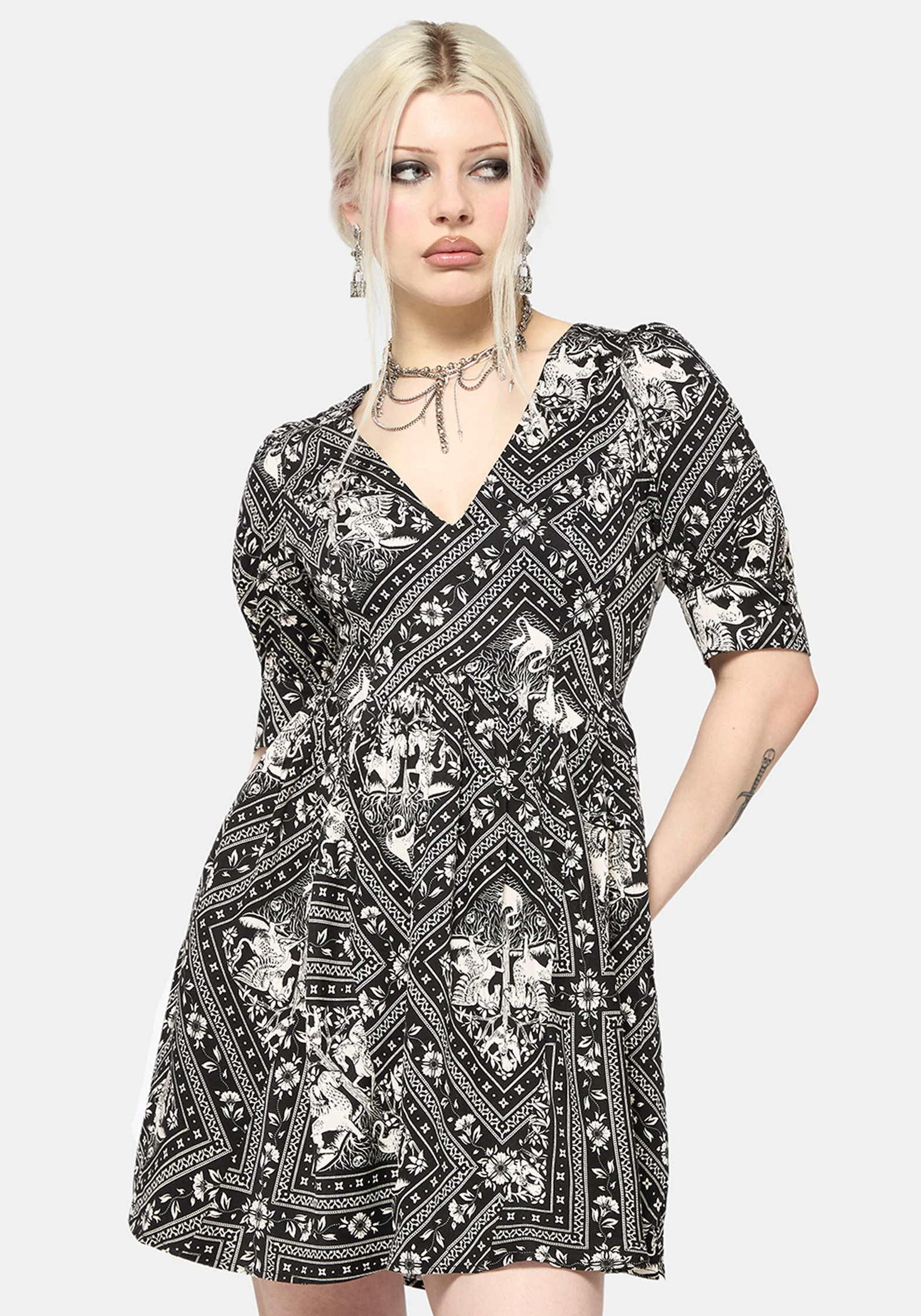 Hexweave Print V Neck Mini Dress - Image 5