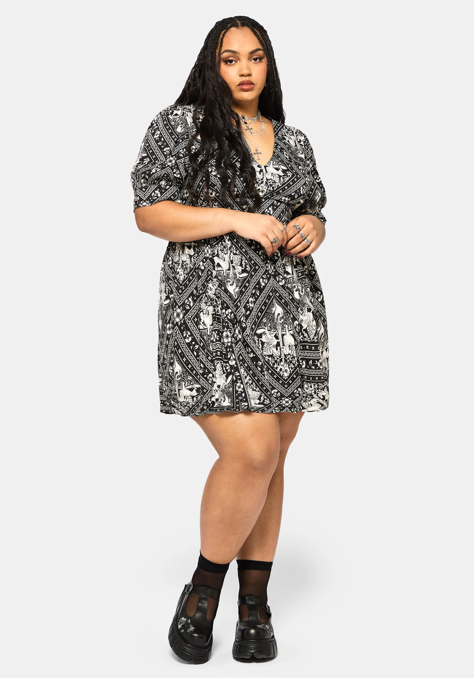 Hexweave Print V Neck Mini Dress - Image 6