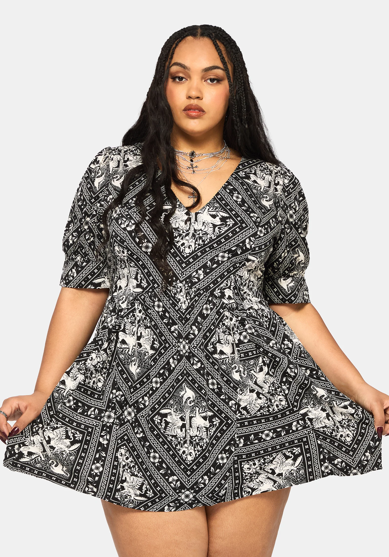 Hexweave Print V Neck Mini Dress - Image 7
