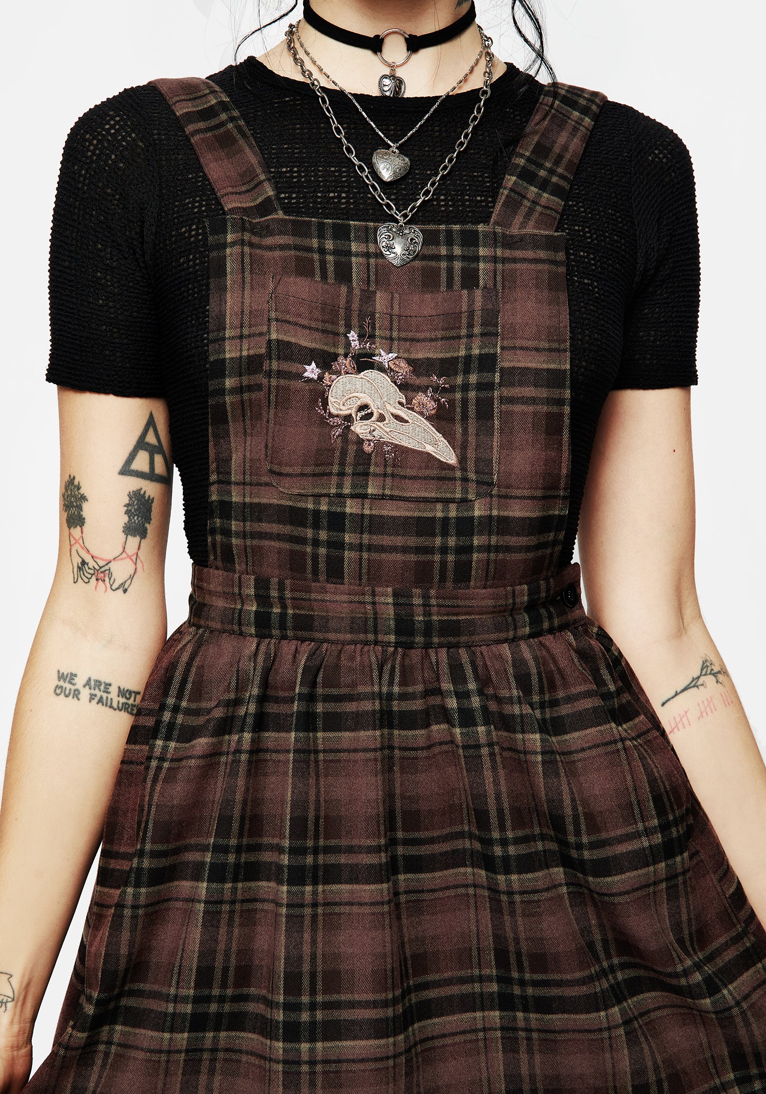 Hickory Embroidered Check Mini Pinafore Dress - Image 2