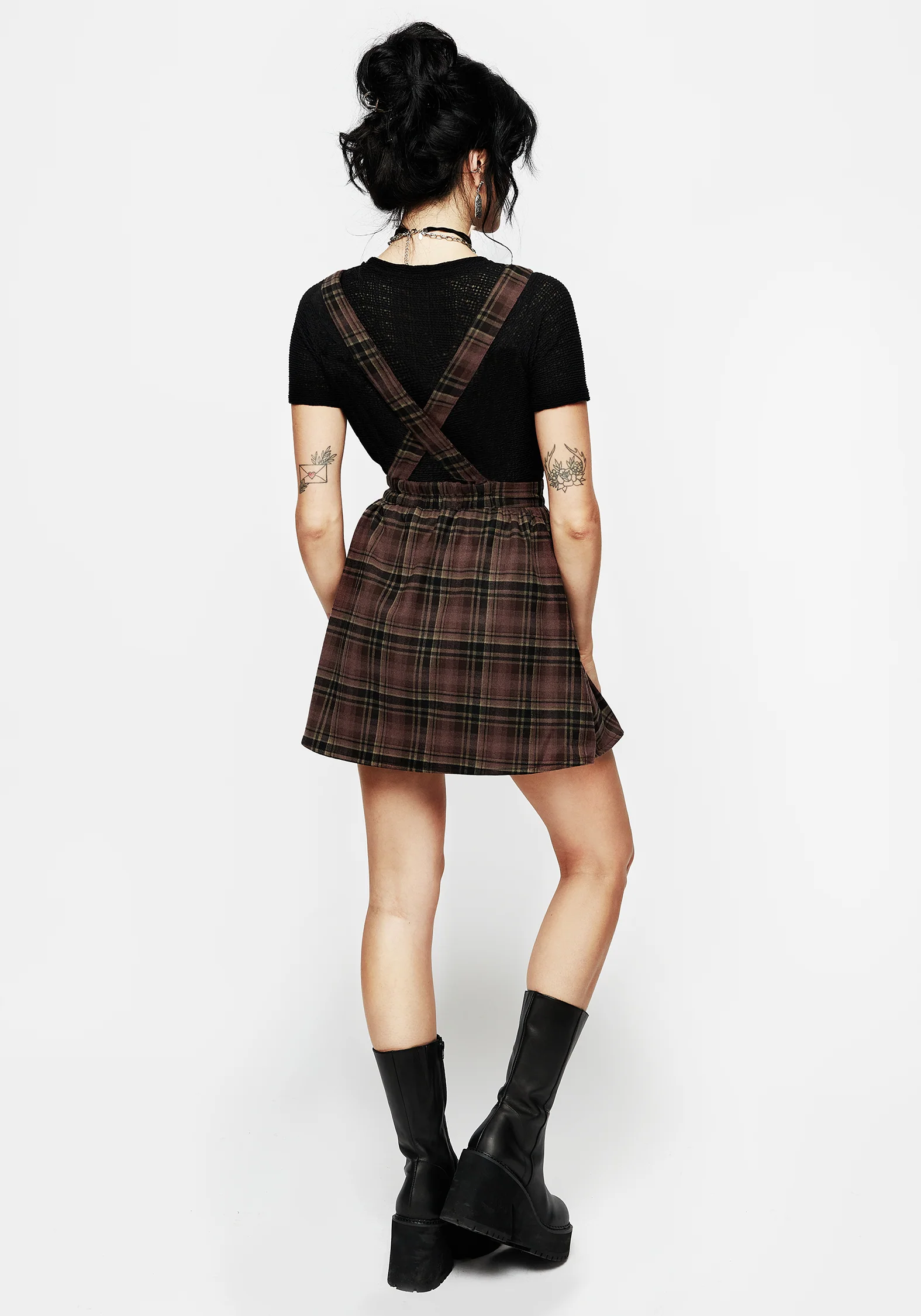 Hickory Embroidered Check Mini Pinafore Dress - Image 3