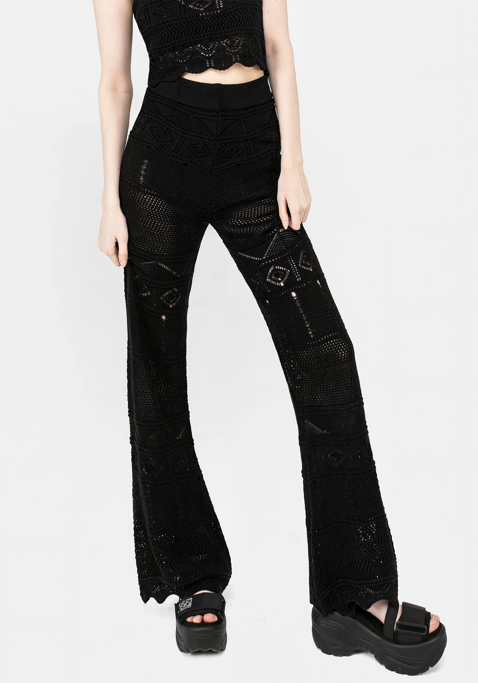 Hooked Pointelle Flare Trousers - Image 3