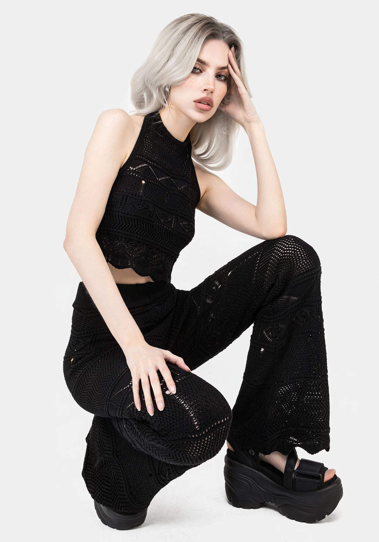 Hooked Pointelle Flare Trousers - Image 6