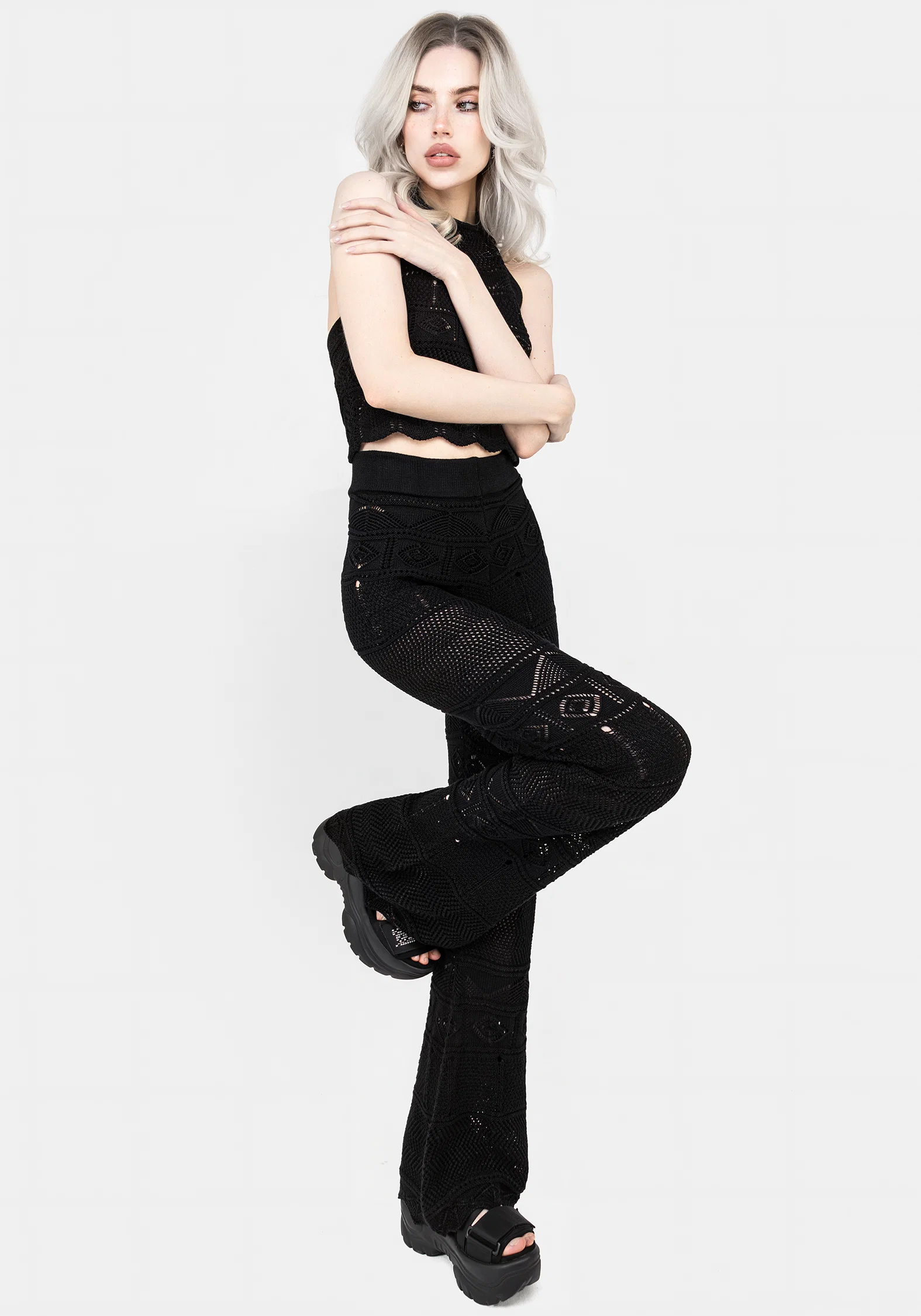 Hooked Pointelle Flare Trousers - Image 9