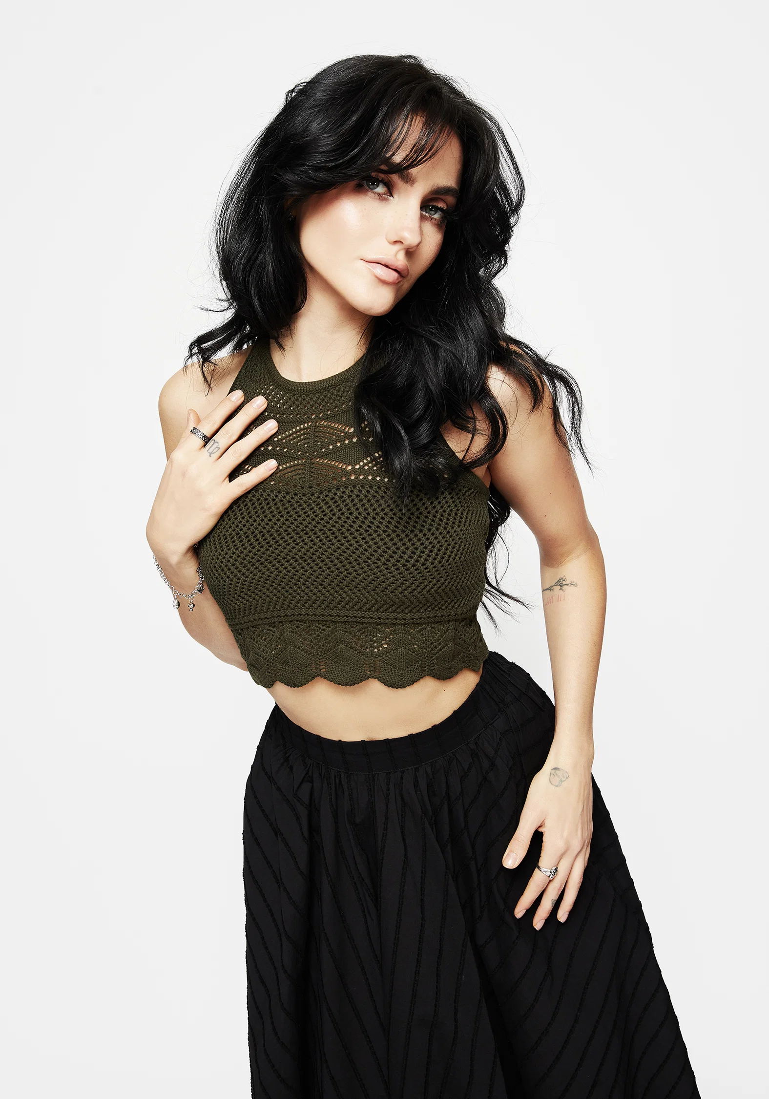 Hooked Pointelle Halter Crop Top - Green - Image 4