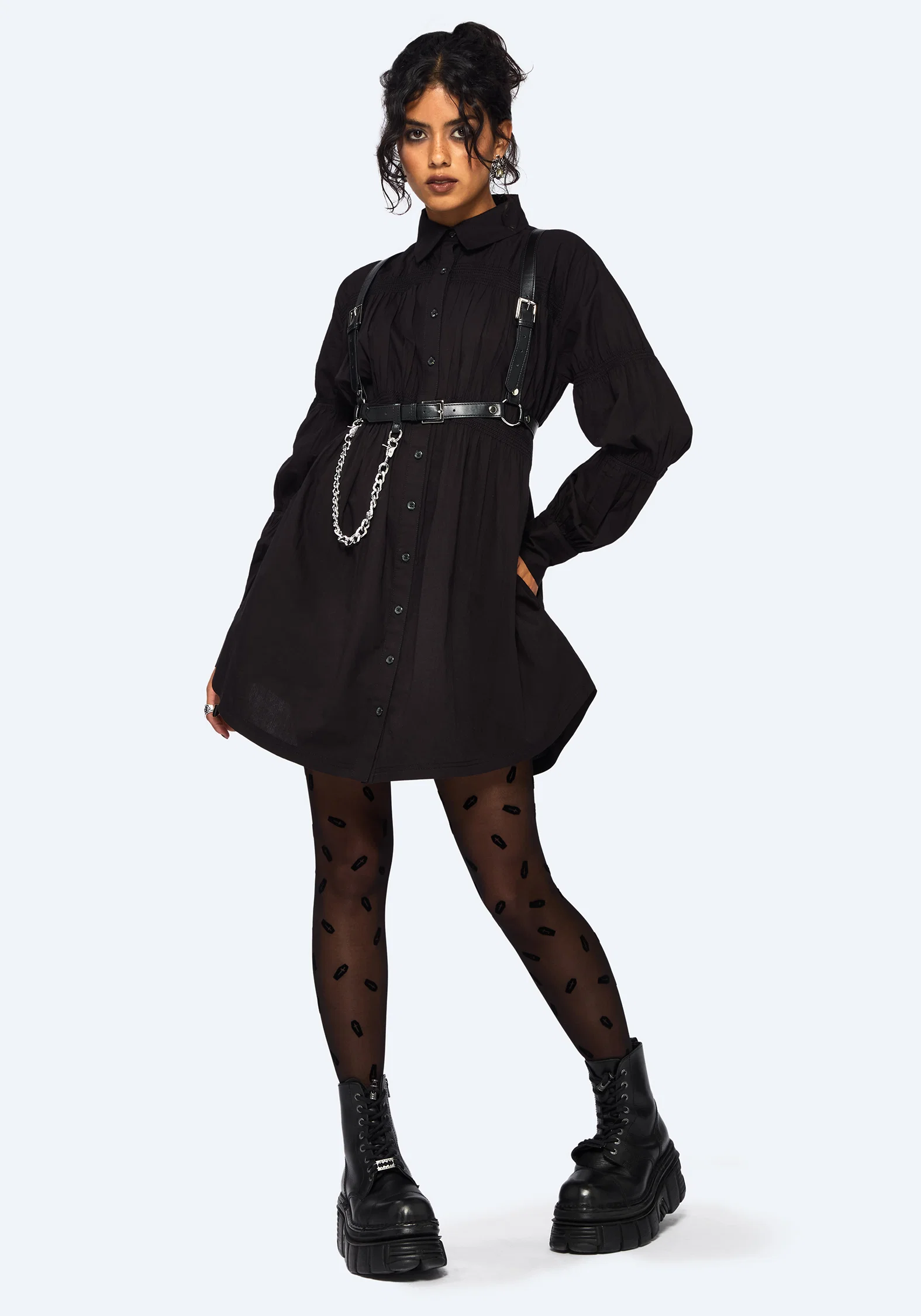 Incantation Cotton Blend Smocked Mini Shirt Dress - Image 4