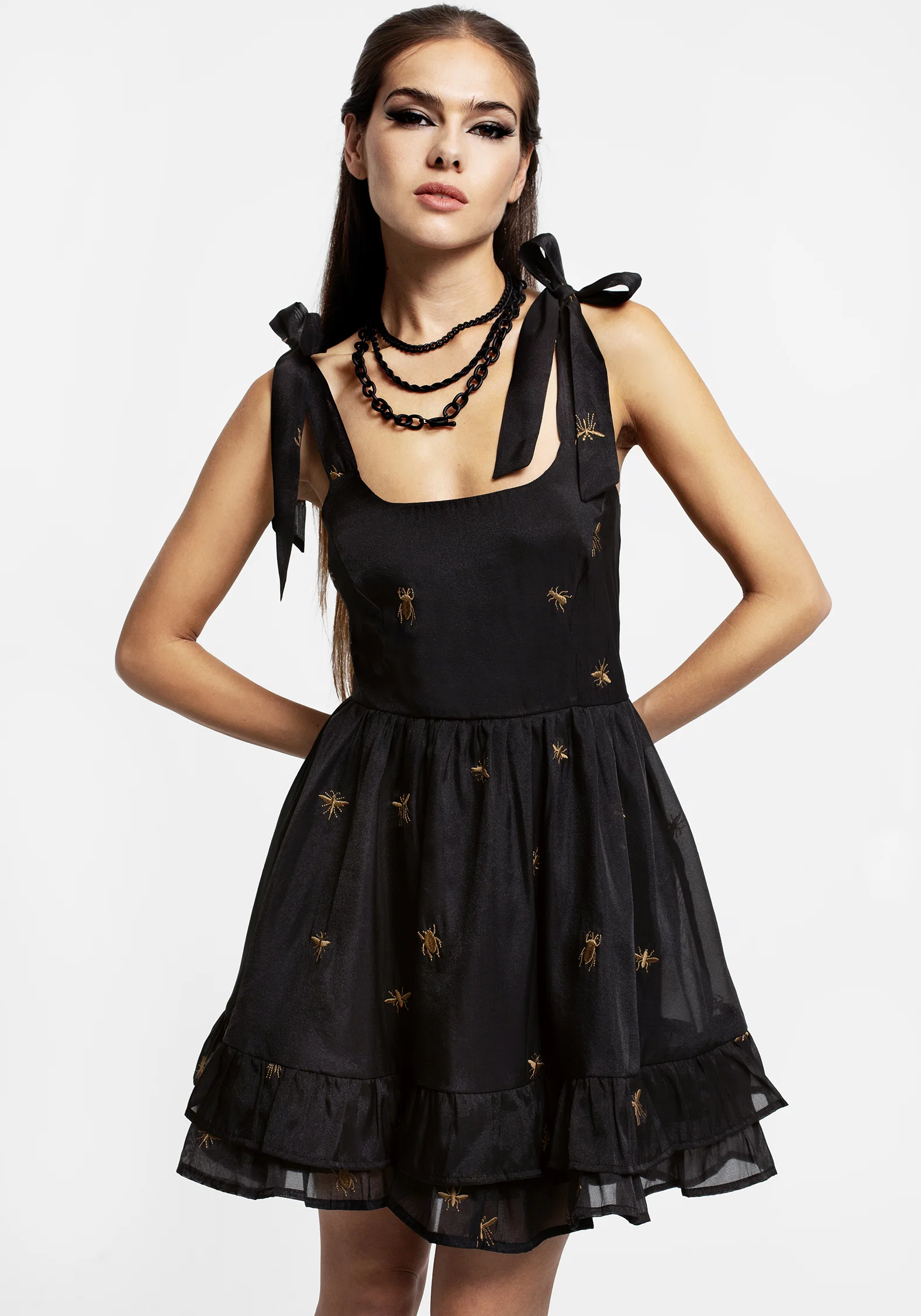 Insectarium Embroidered Organza Tiered Corset Mini Dress - Image 4