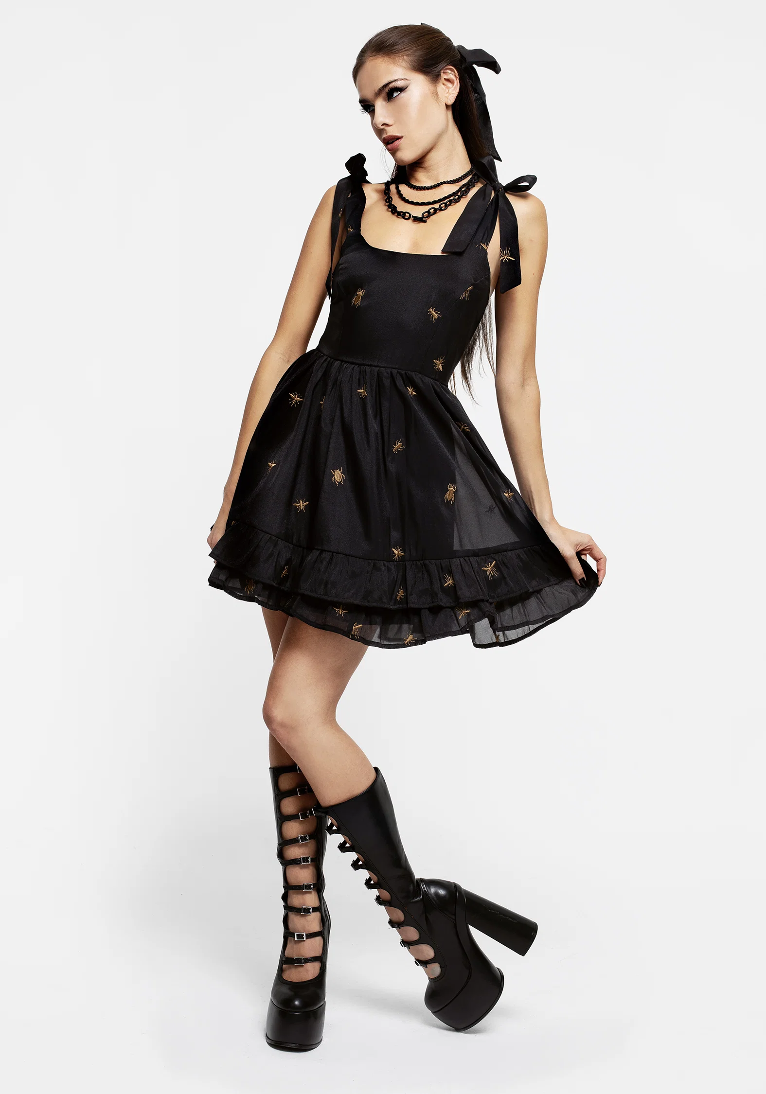 Insectarium Embroidered Organza Tiered Corset Mini Dress - Image 5