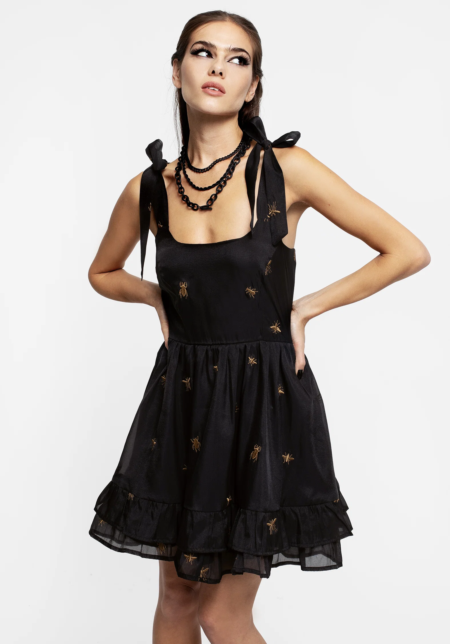 Insectarium Embroidered Organza Tiered Corset Mini Dress - Image 6