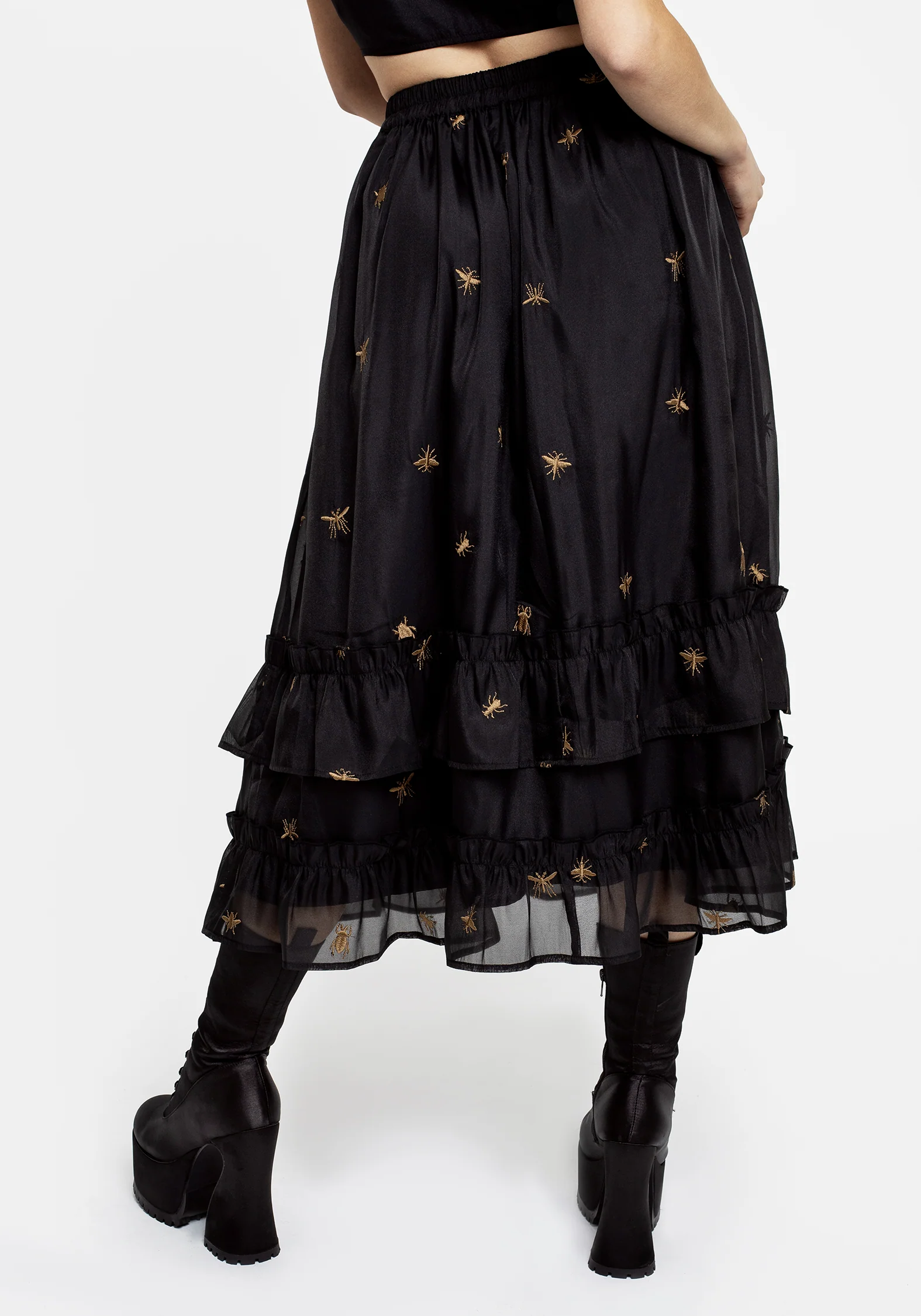 Insectarium Embroidered Organza Tiered Midi Skirt - Image 3