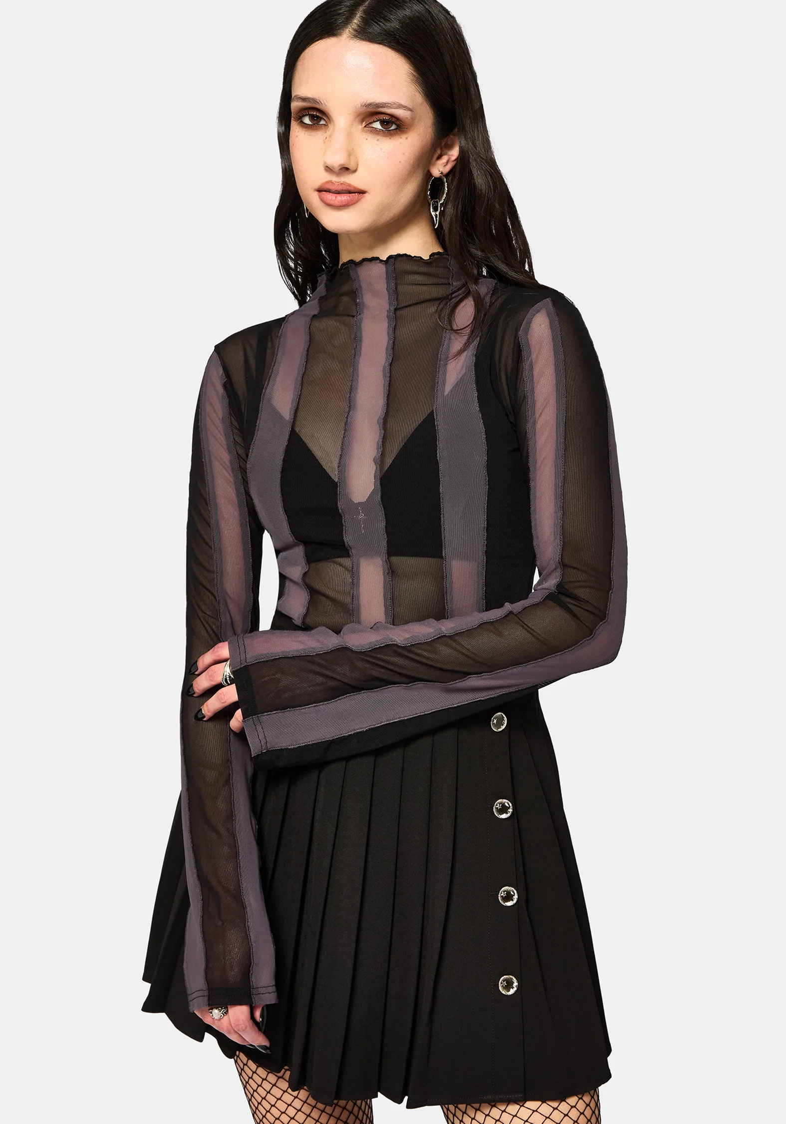 Ira Stripe Panelled Mesh Long Sleeve Top - Image 2