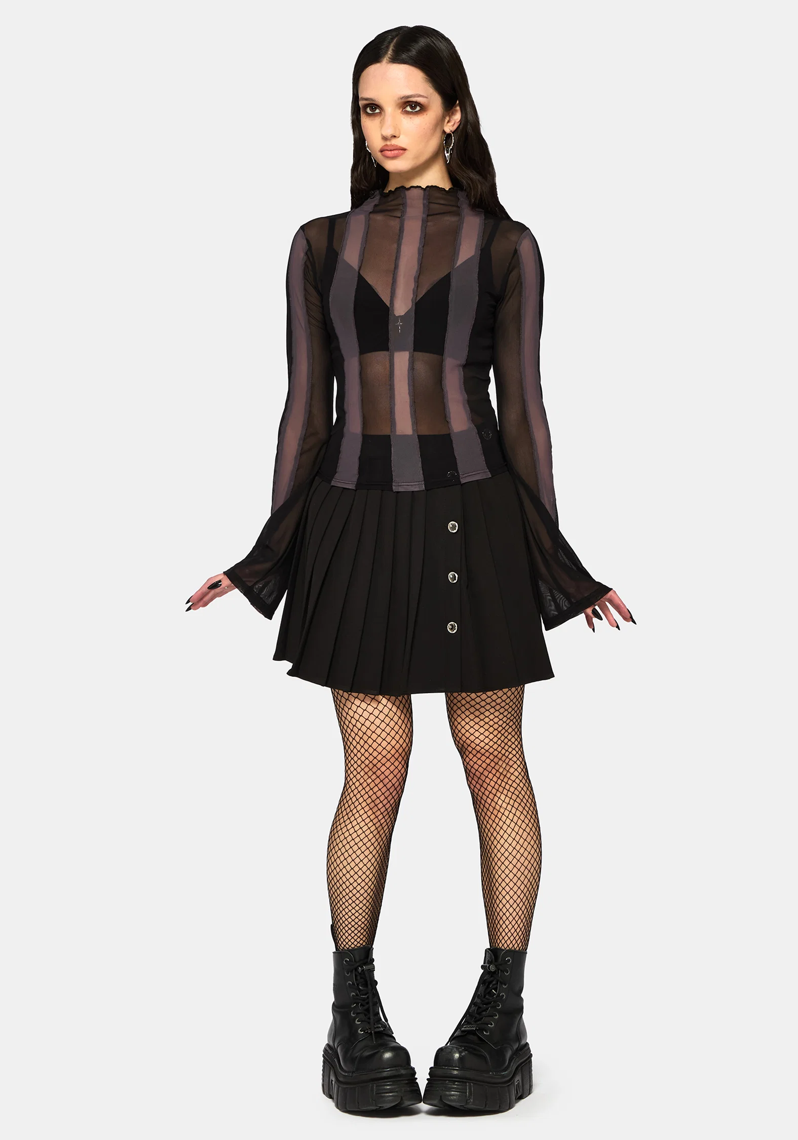 Ira Stripe Panelled Mesh Long Sleeve Top - Image 4