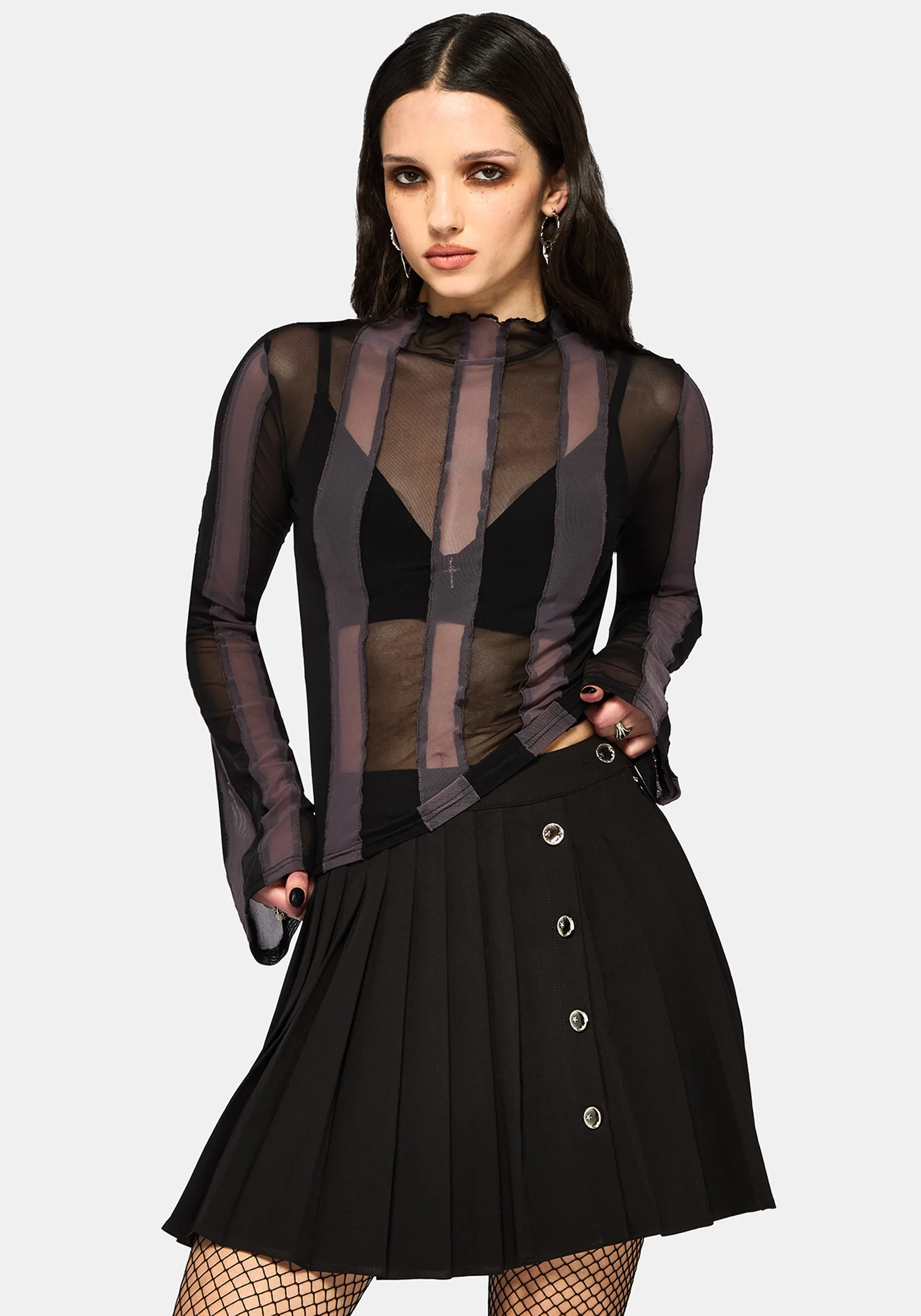 Ira Stripe Panelled Mesh Long Sleeve Top - Image 6