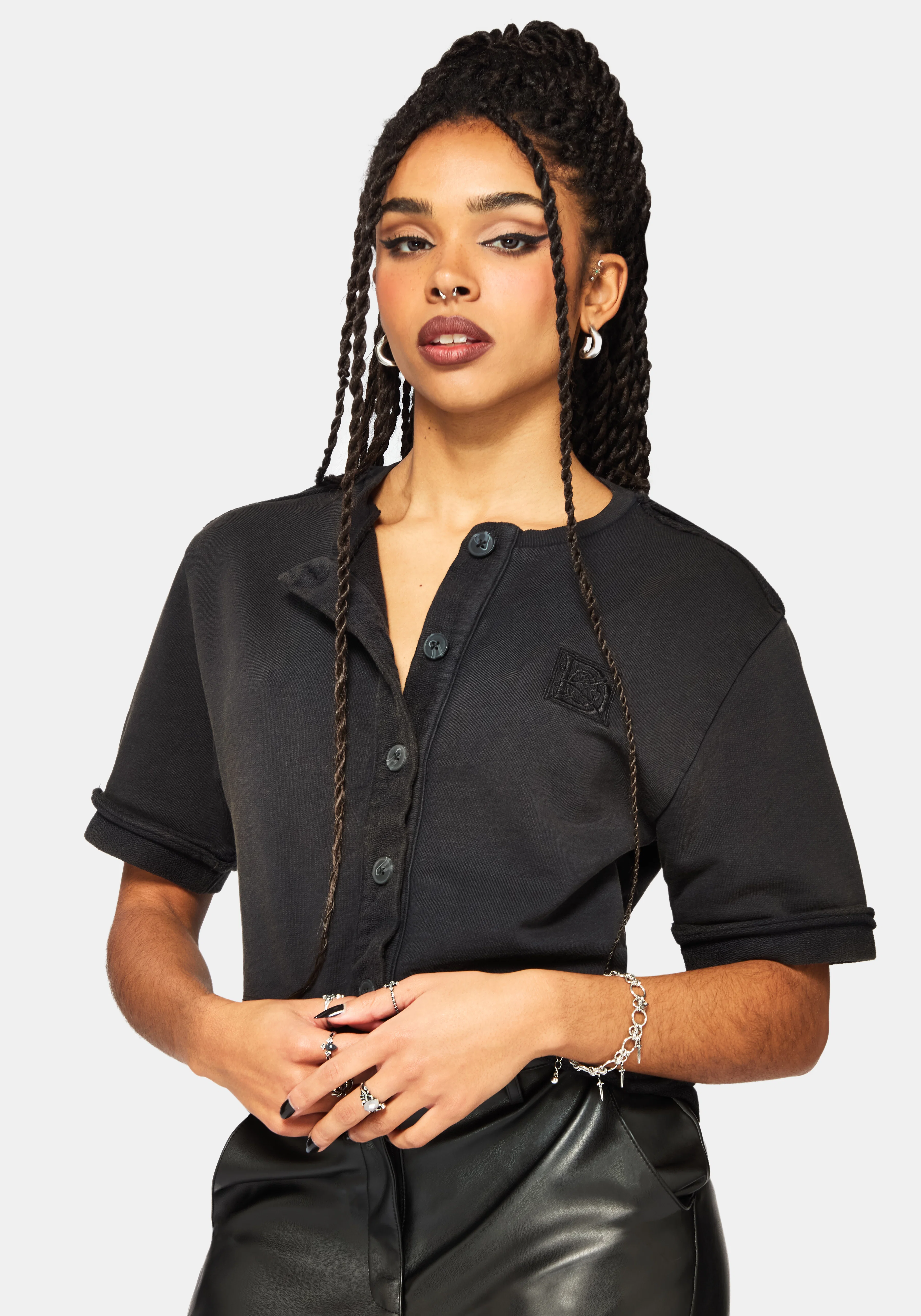 Irla Embroidered Short Sleeve Button Down Sweat - Image 4