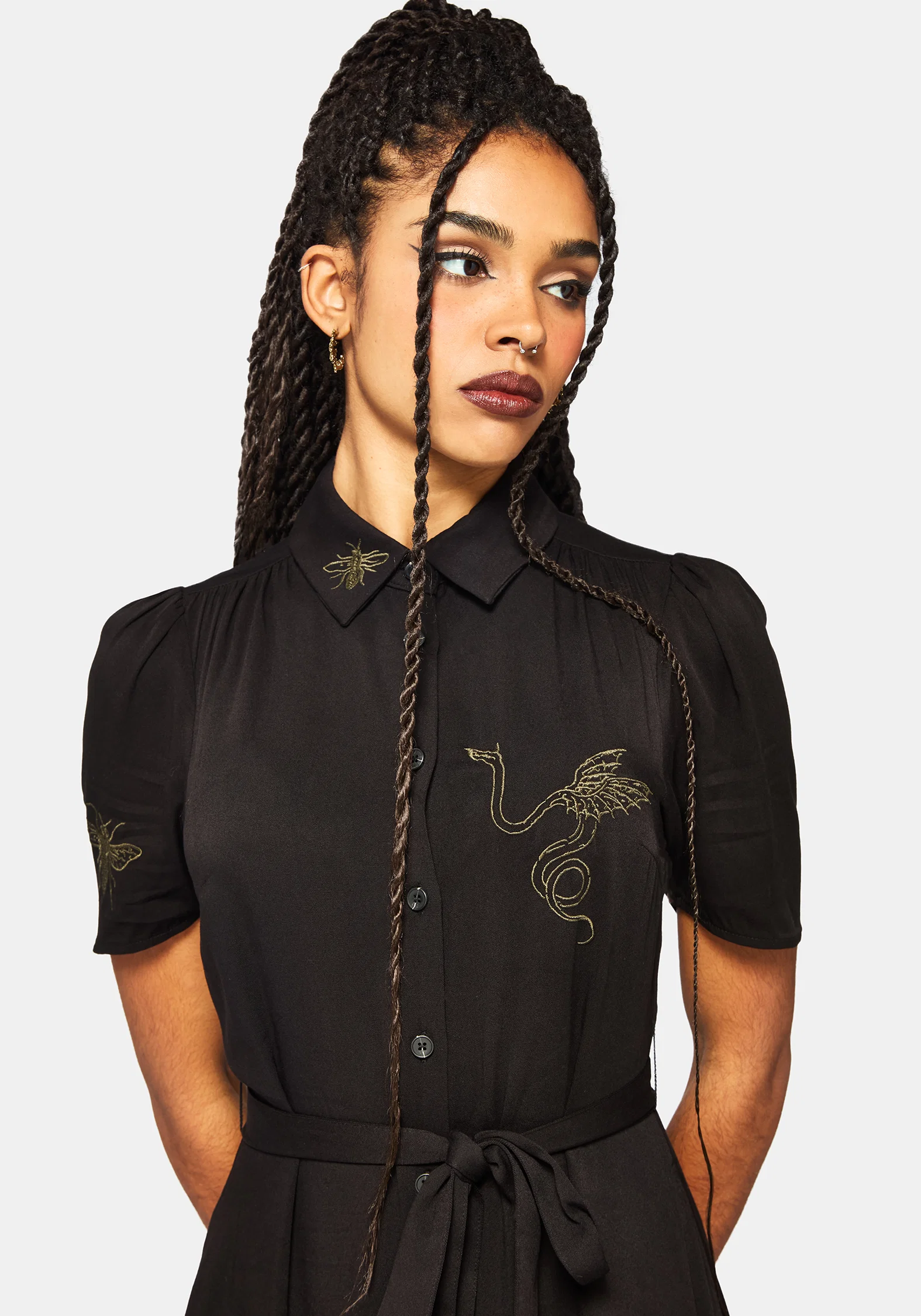 Isara Dragon Embroidered High Low Midaxi Shirt Dress - Image 4