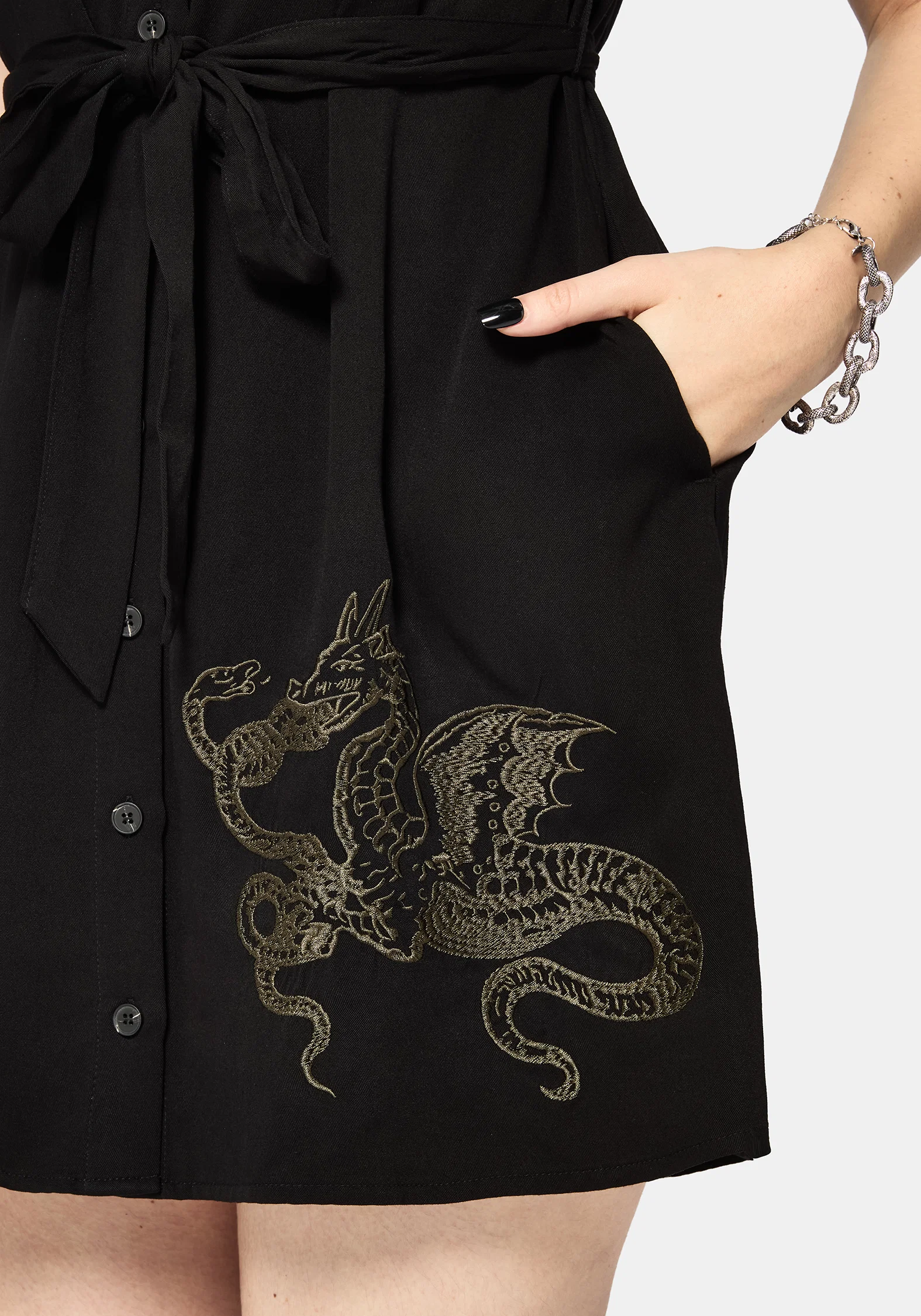 Isara Dragon Embroidered Mini Shirt Dress - Image 2