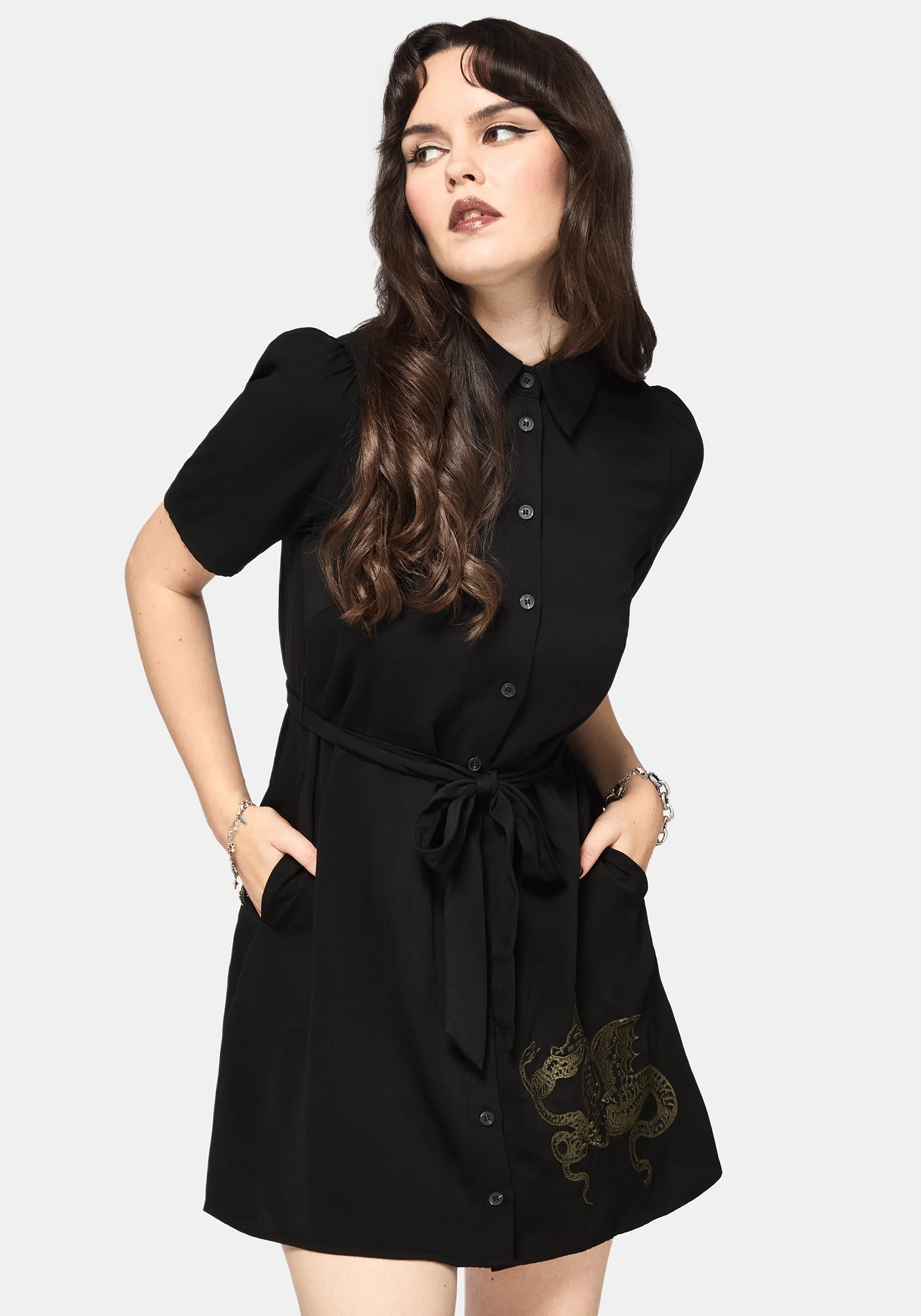 Isara Dragon Embroidered Mini Shirt Dress - Image 4