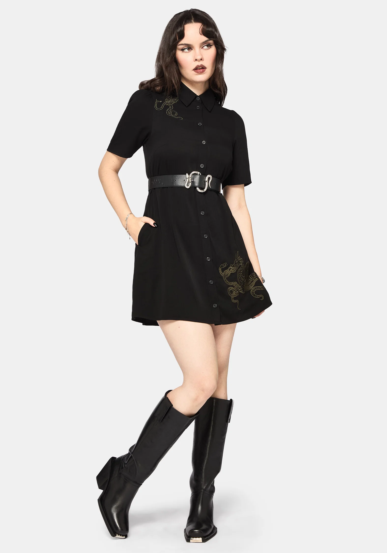Isara Dragon Embroidered Mini Shirt Dress - Image 6