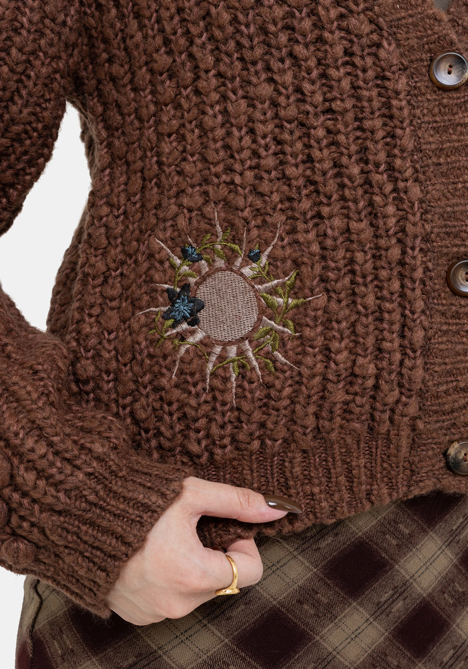 Isla Chunky Bobble Moon Embroidered Knit Cardigan - Image 2