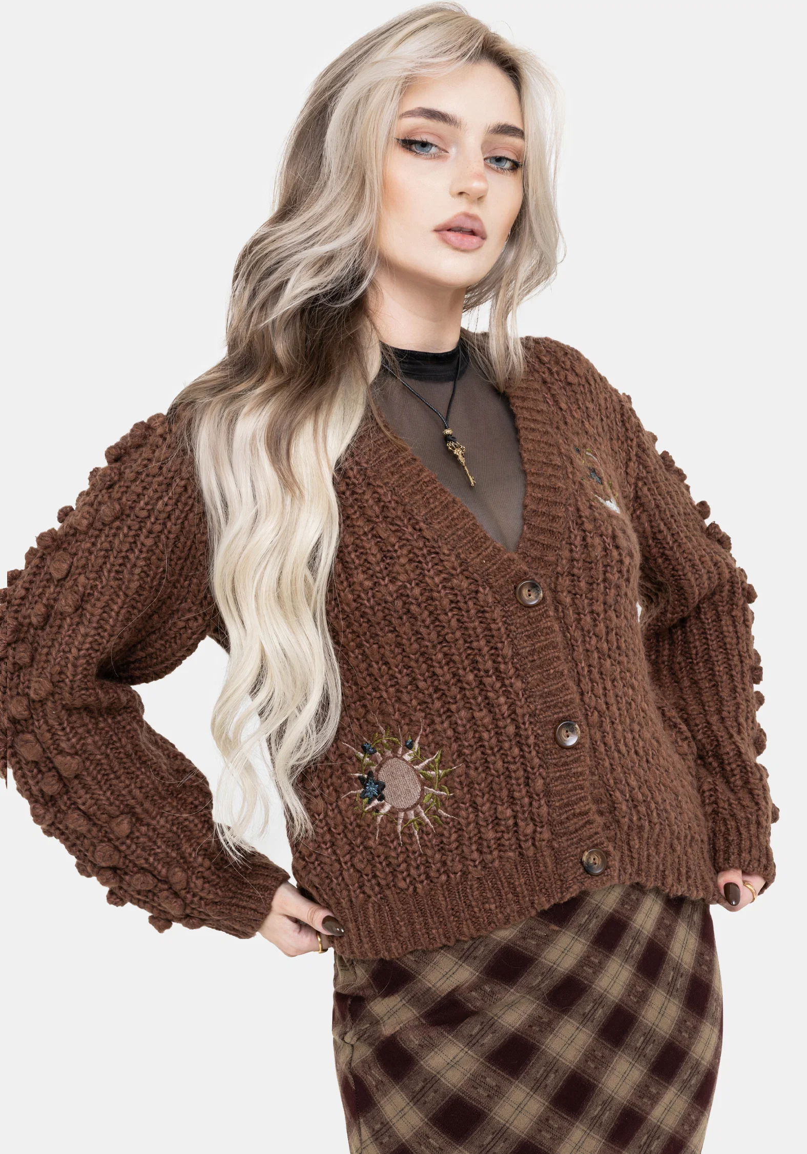 Isla Chunky Bobble Moon Embroidered Knit Cardigan - Image 5