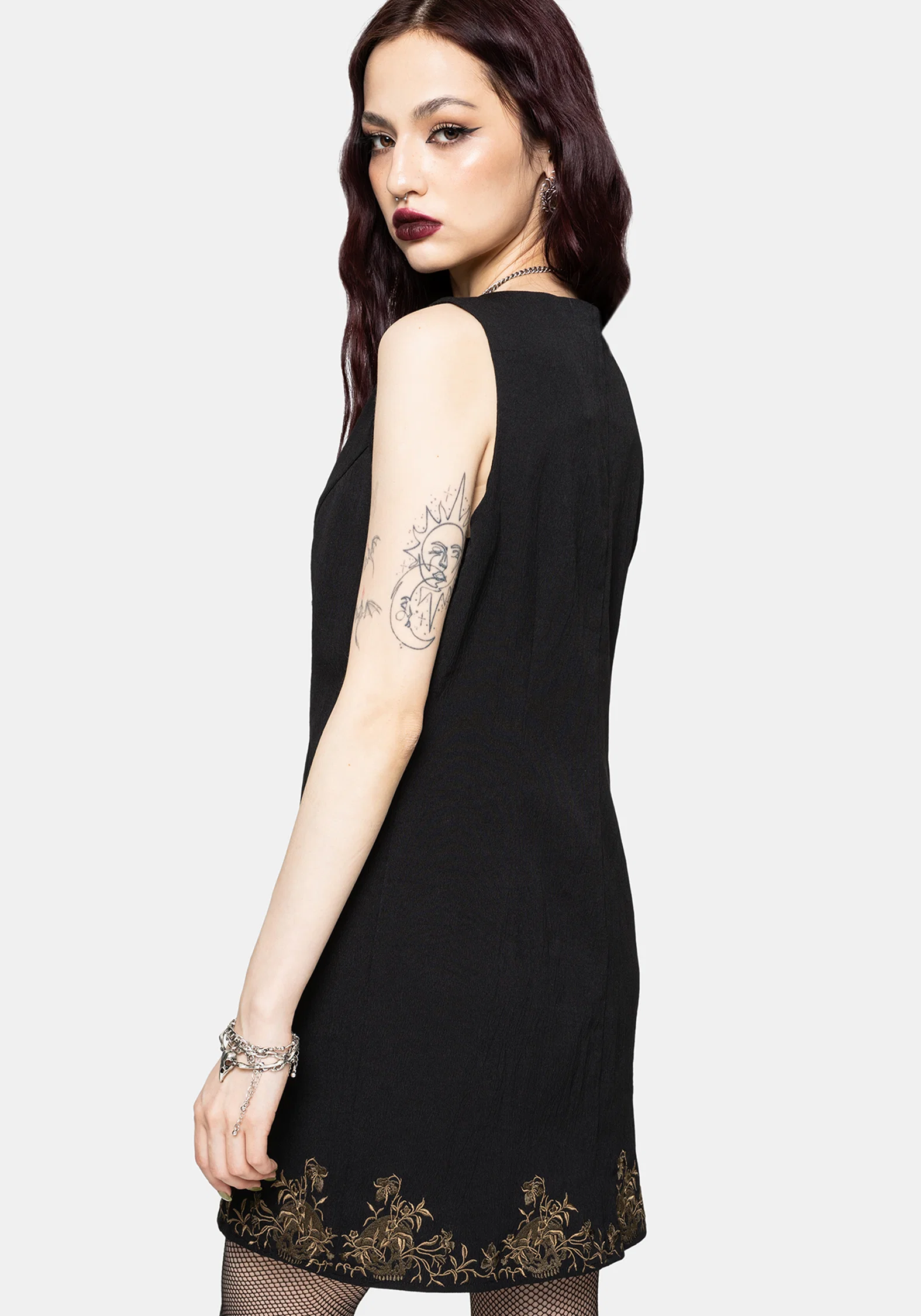 Ismay Vine Embroidered Hem Button Up Mini Dress - Image 3