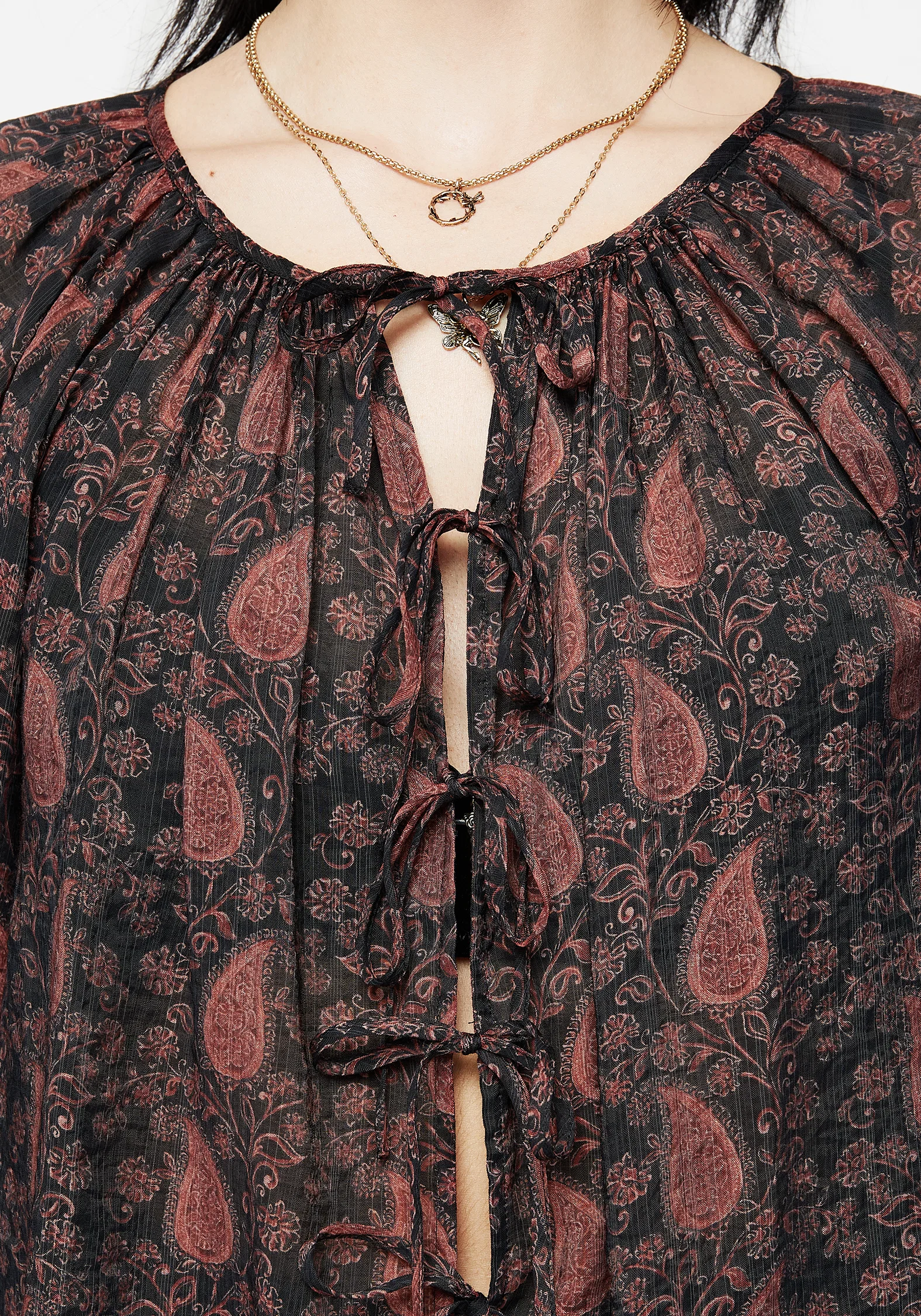Isola Sheer Paisley Tie Front Blouse - Image 2