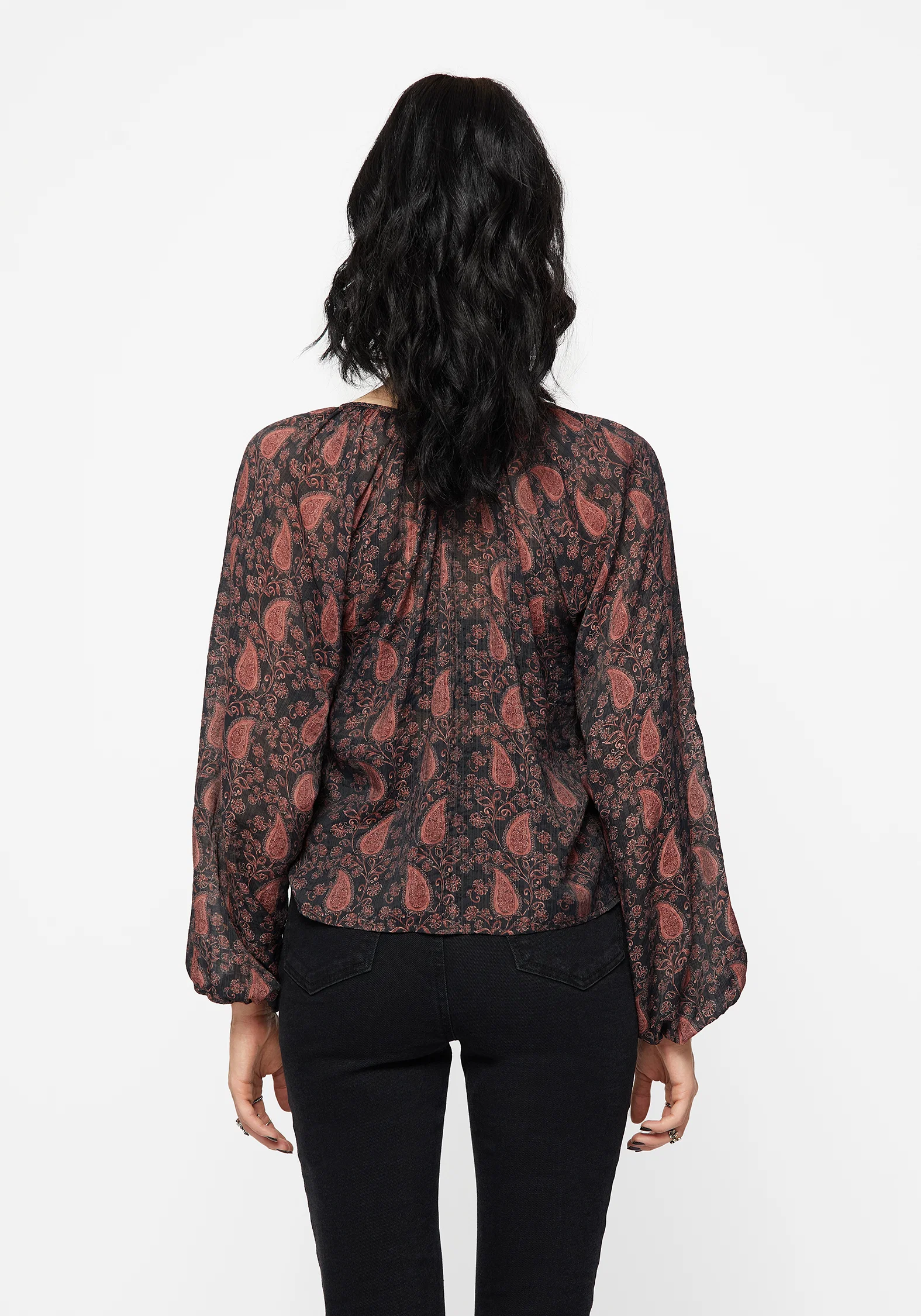 Isola Sheer Paisley Tie Front Blouse - Image 3