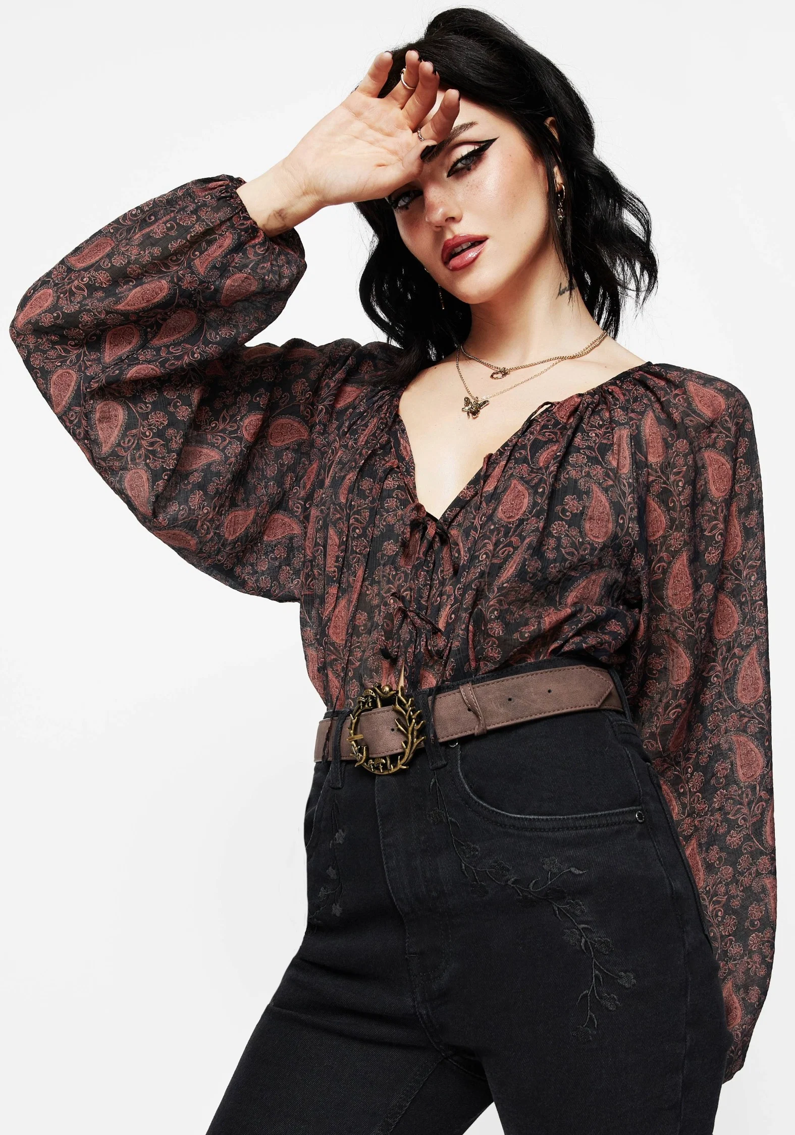 Isola Sheer Paisley Tie Front Blouse - Image 4