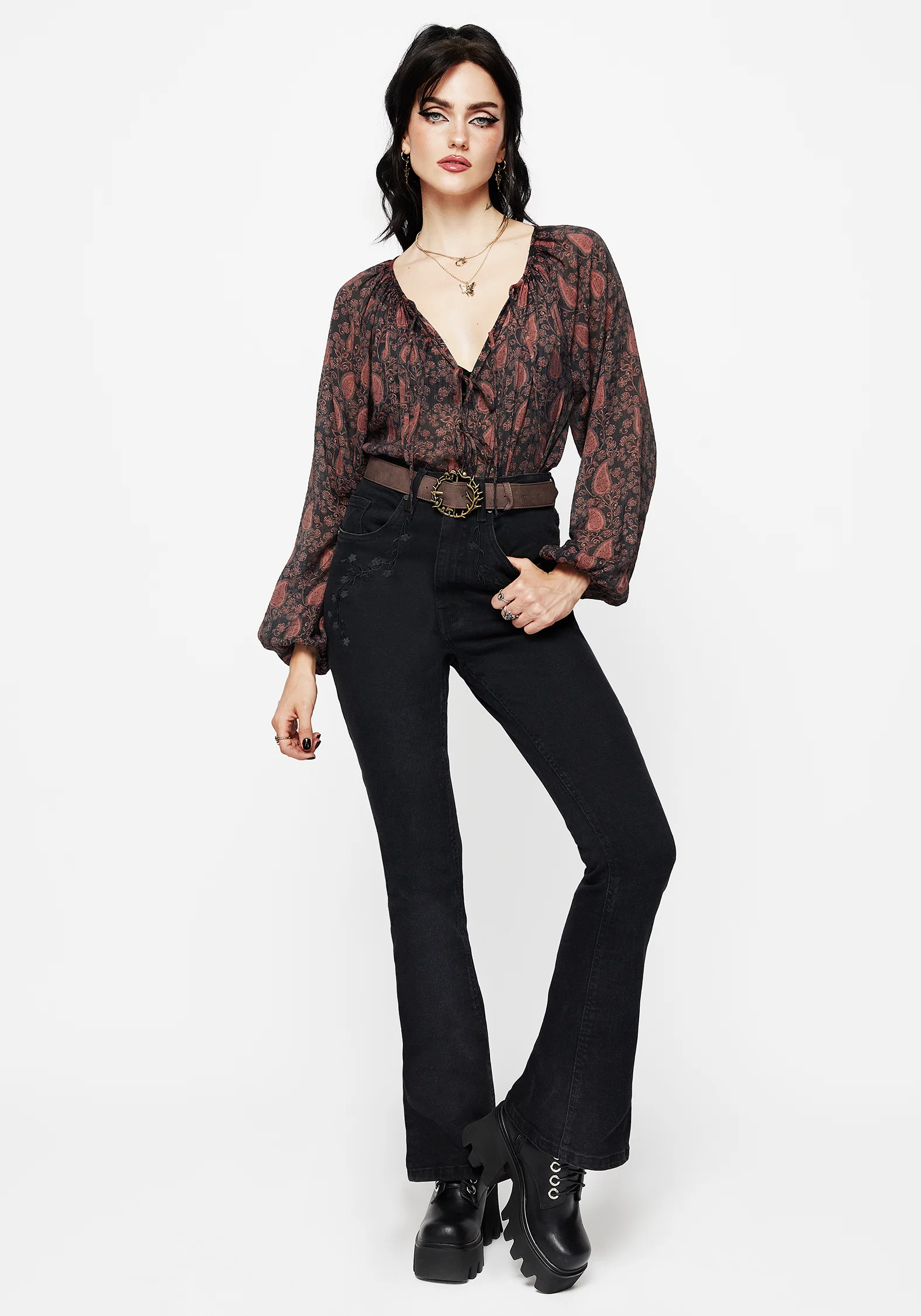 Isola Sheer Paisley Tie Front Blouse - Image 6