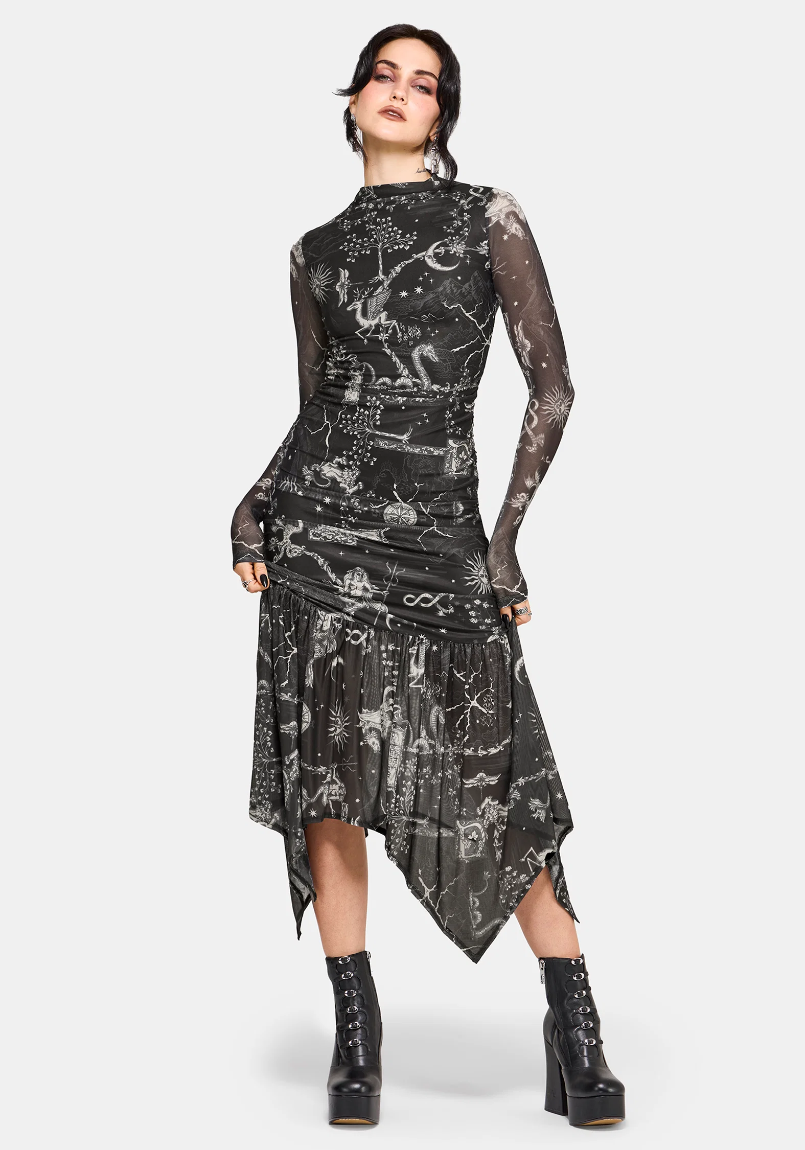 Isolde Medieval Map Mesh Midaxi Dress - Image 4