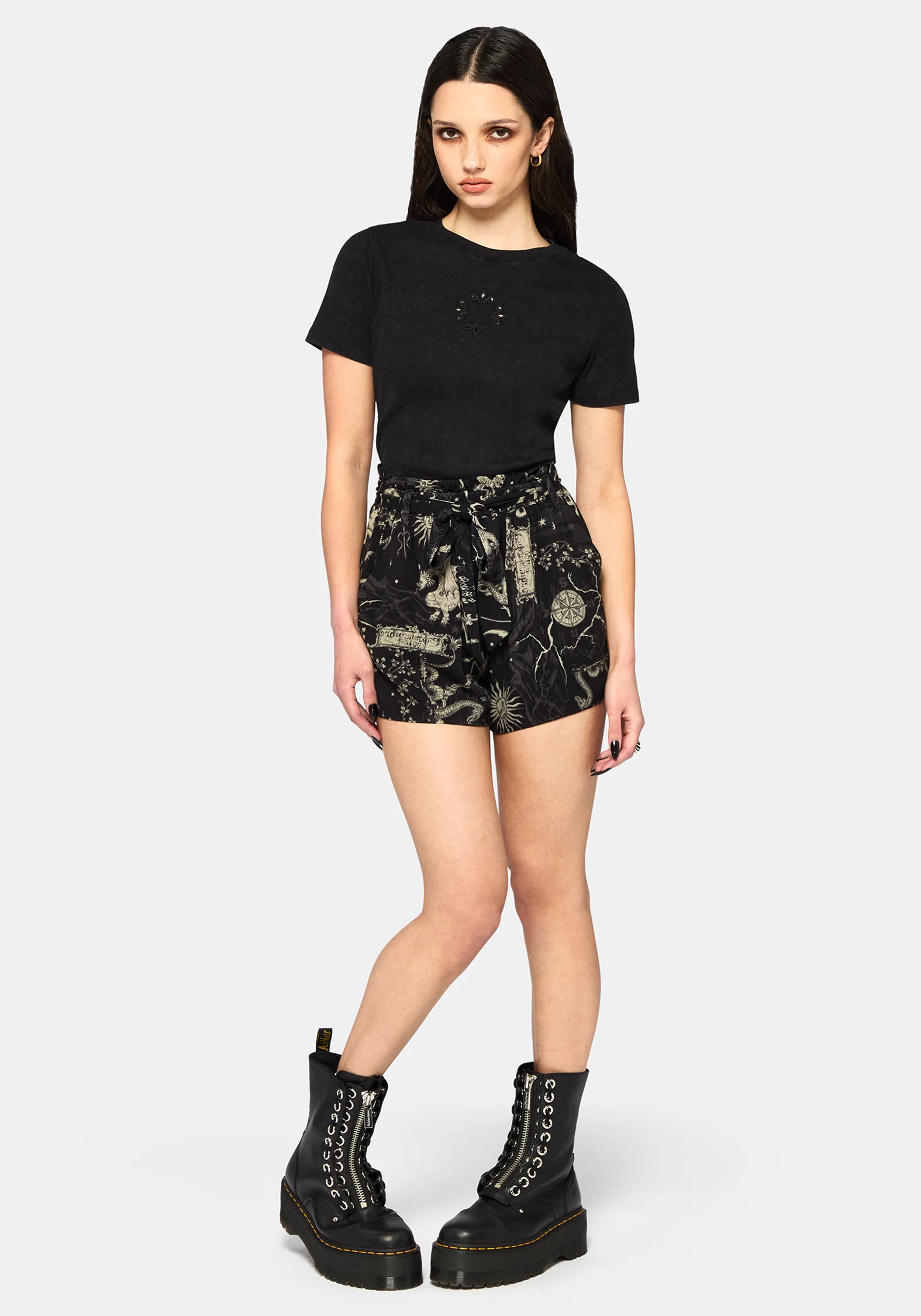 Isolde Medieval Map Paperbag Tie Waist Short - Image 5