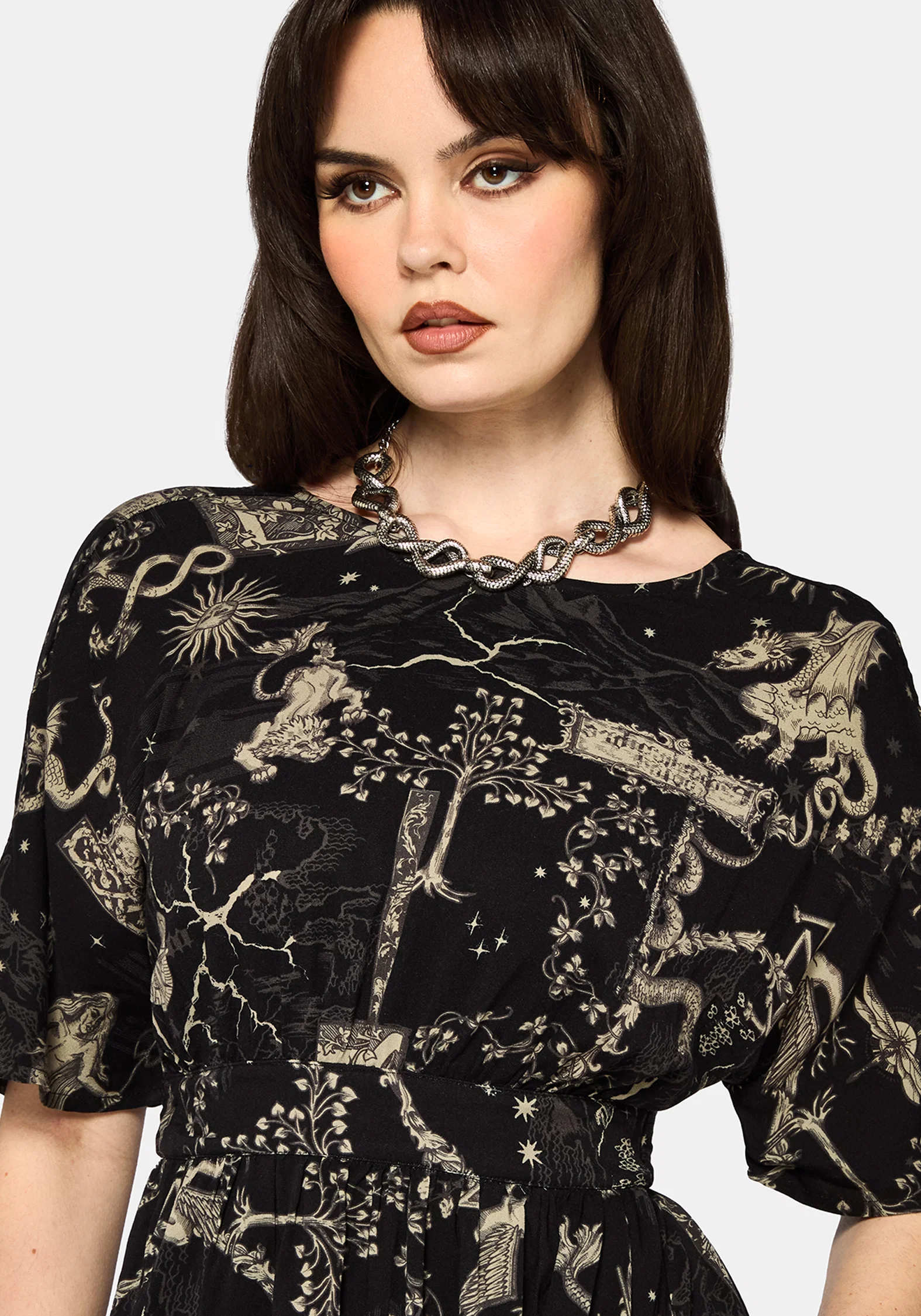 Isolde Medieval Map Tie Back Midi Dress - Image 2