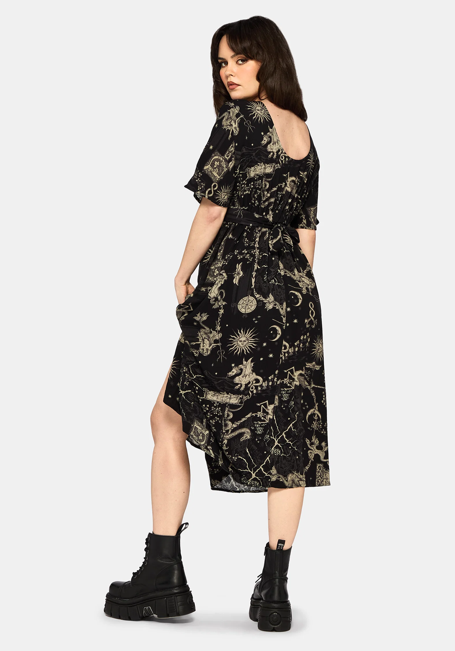 Isolde Medieval Map Tie Back Midi Dress - Image 3