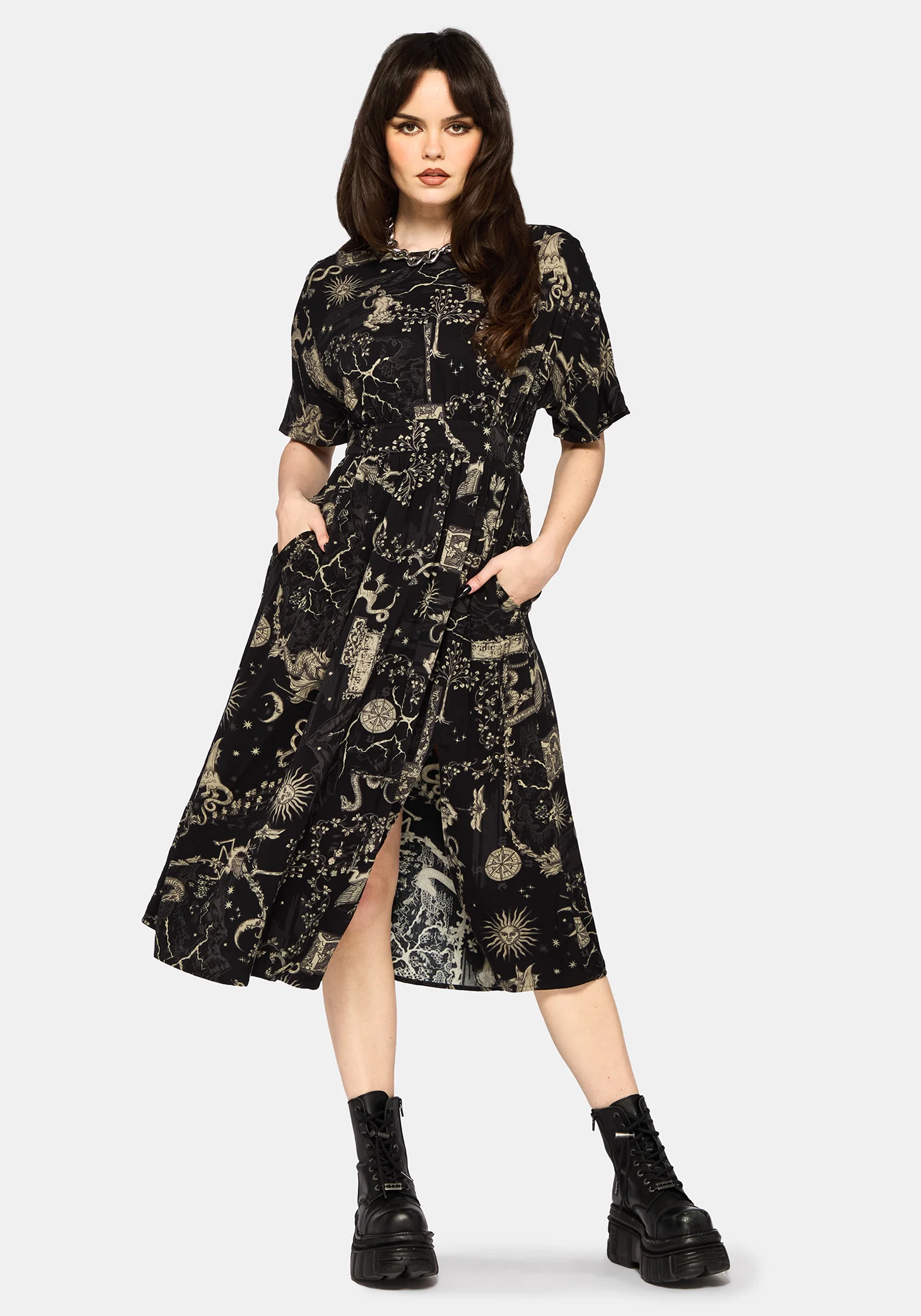Isolde Medieval Map Tie Back Midi Dress - Image 5