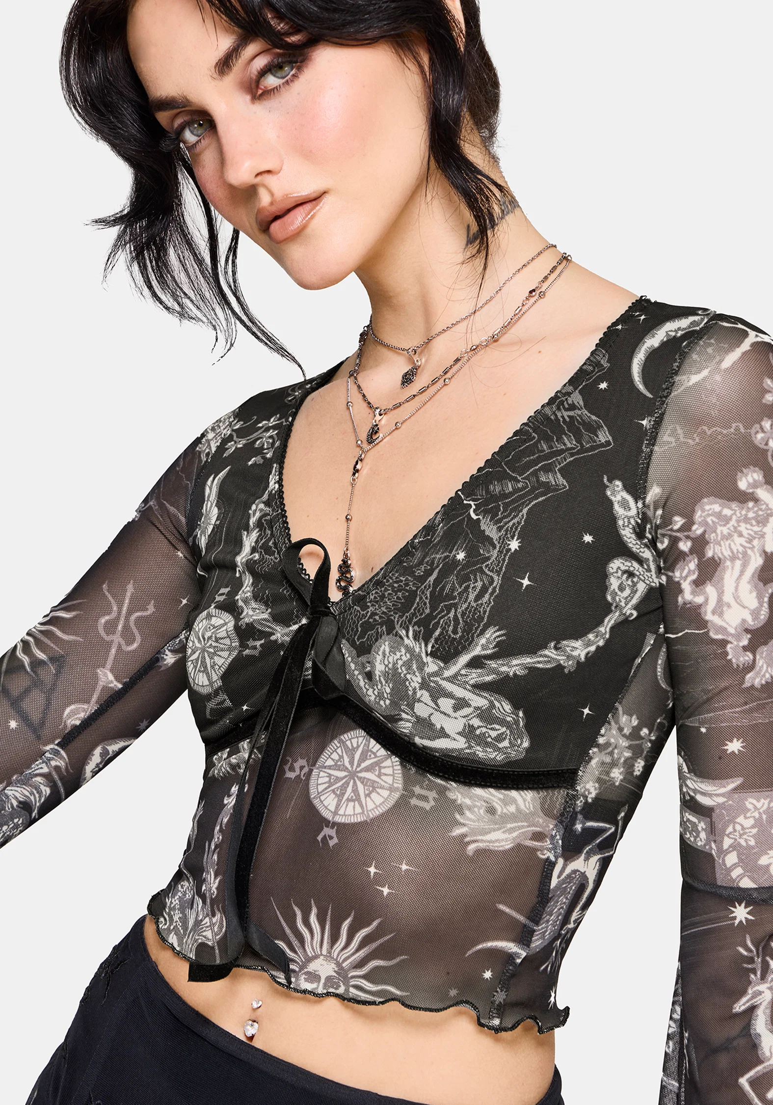 Isolde Medieval Map Velvet Mesh Mix Top - Image 2