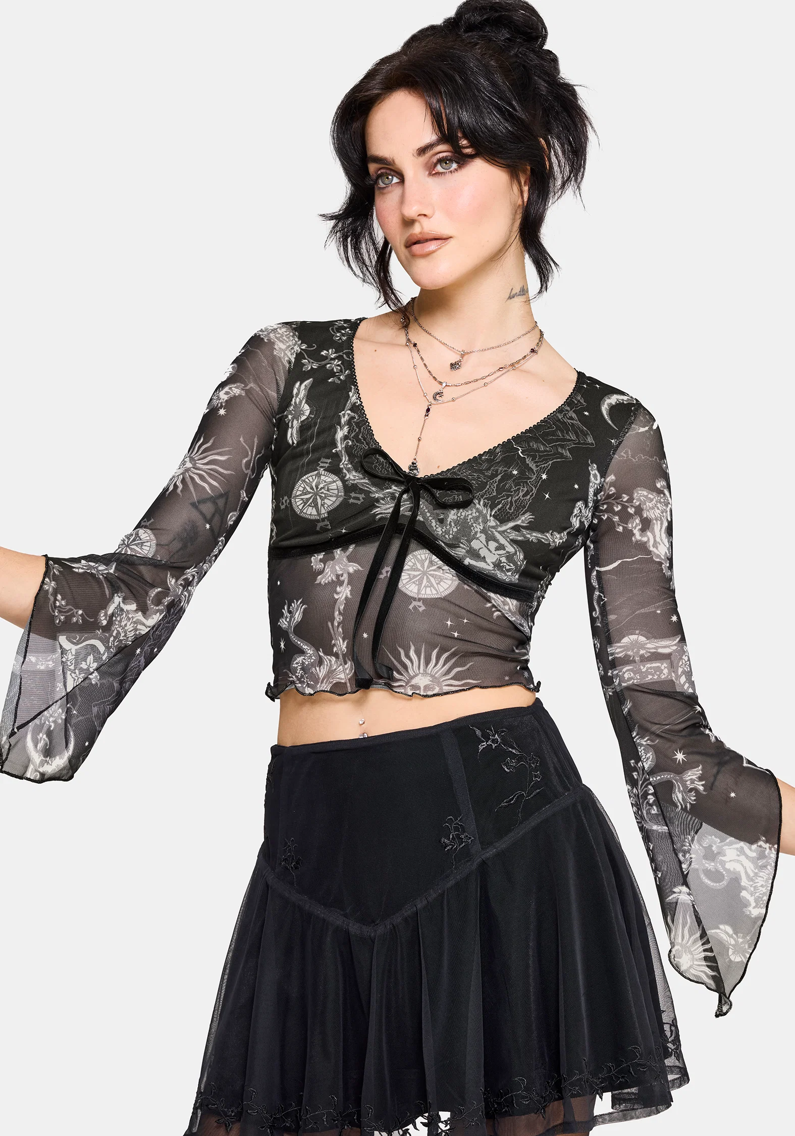 Isolde Medieval Map Velvet Mesh Mix Top - Image 4