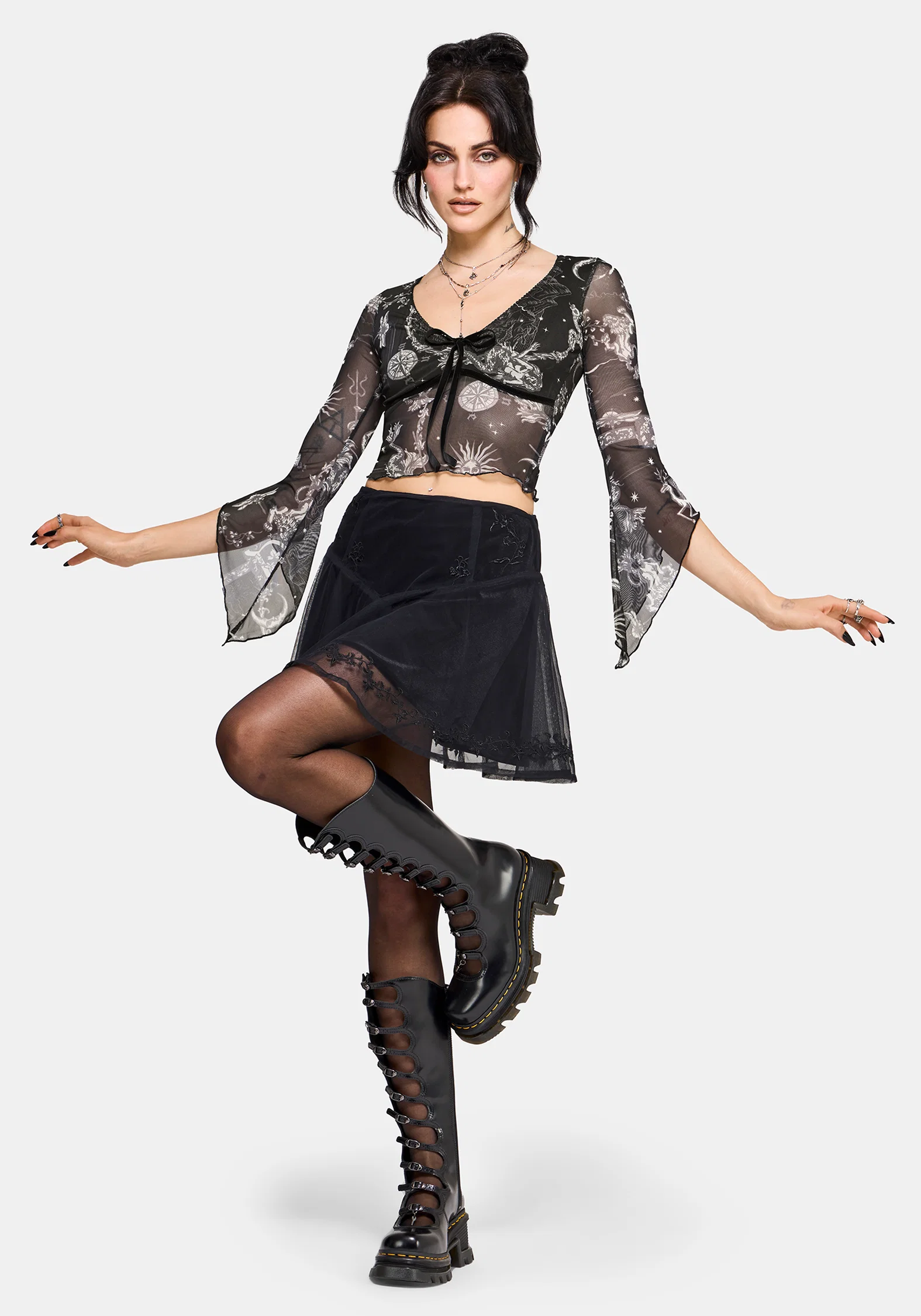 Isolde Medieval Map Velvet Mesh Mix Top - Image 5