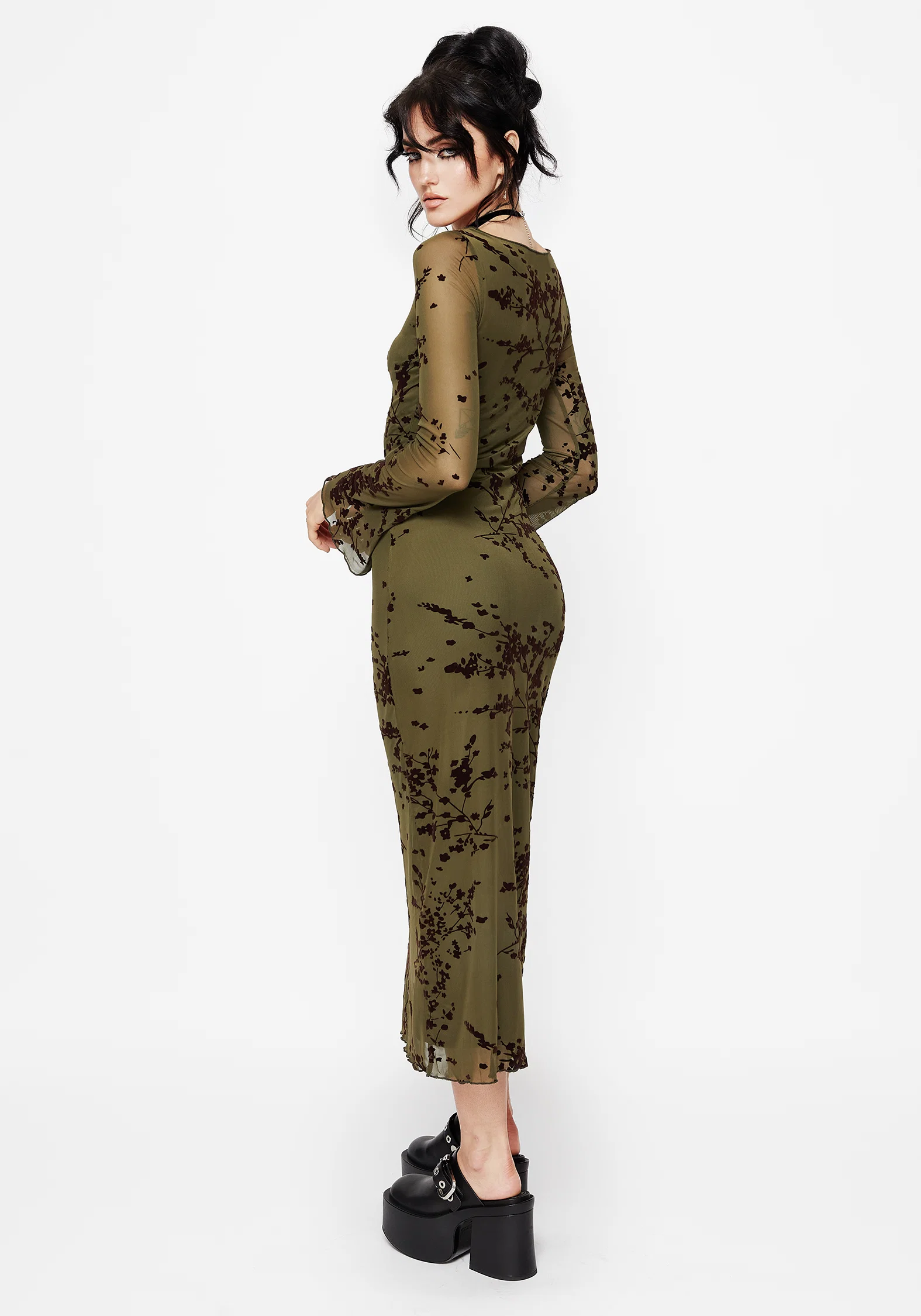 Jael Flocked Devoré Midi Dress - Image 3