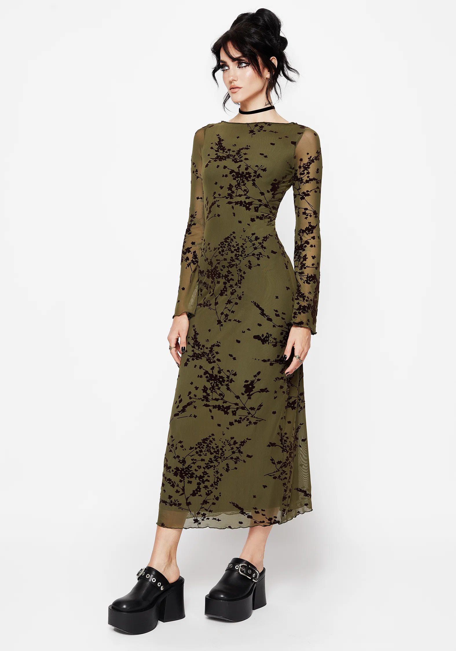 Jael Flocked Devoré Midi Dress - Image 5