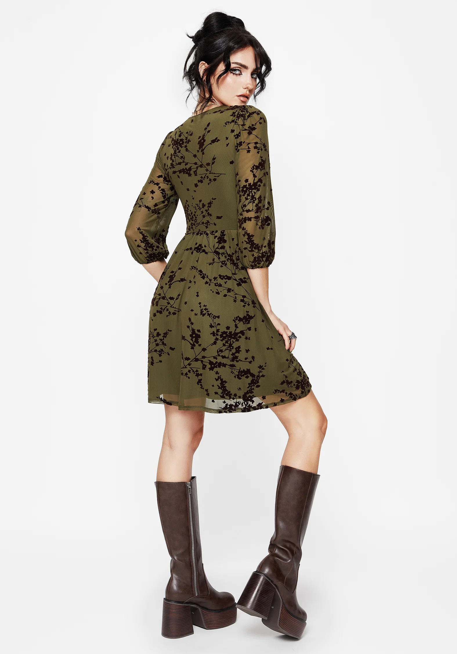 Jael Flocked Devoré Smock Mini Dress - Image 3