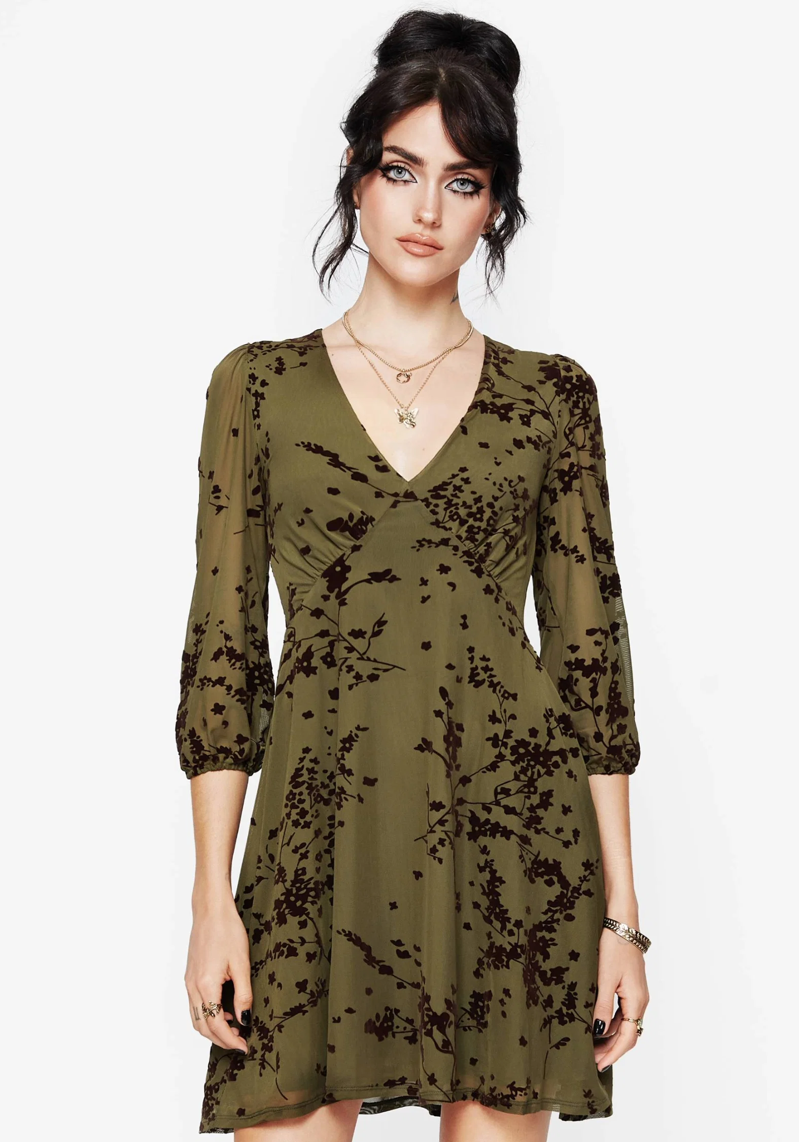Jael Flocked Devoré Smock Mini Dress - Image 5