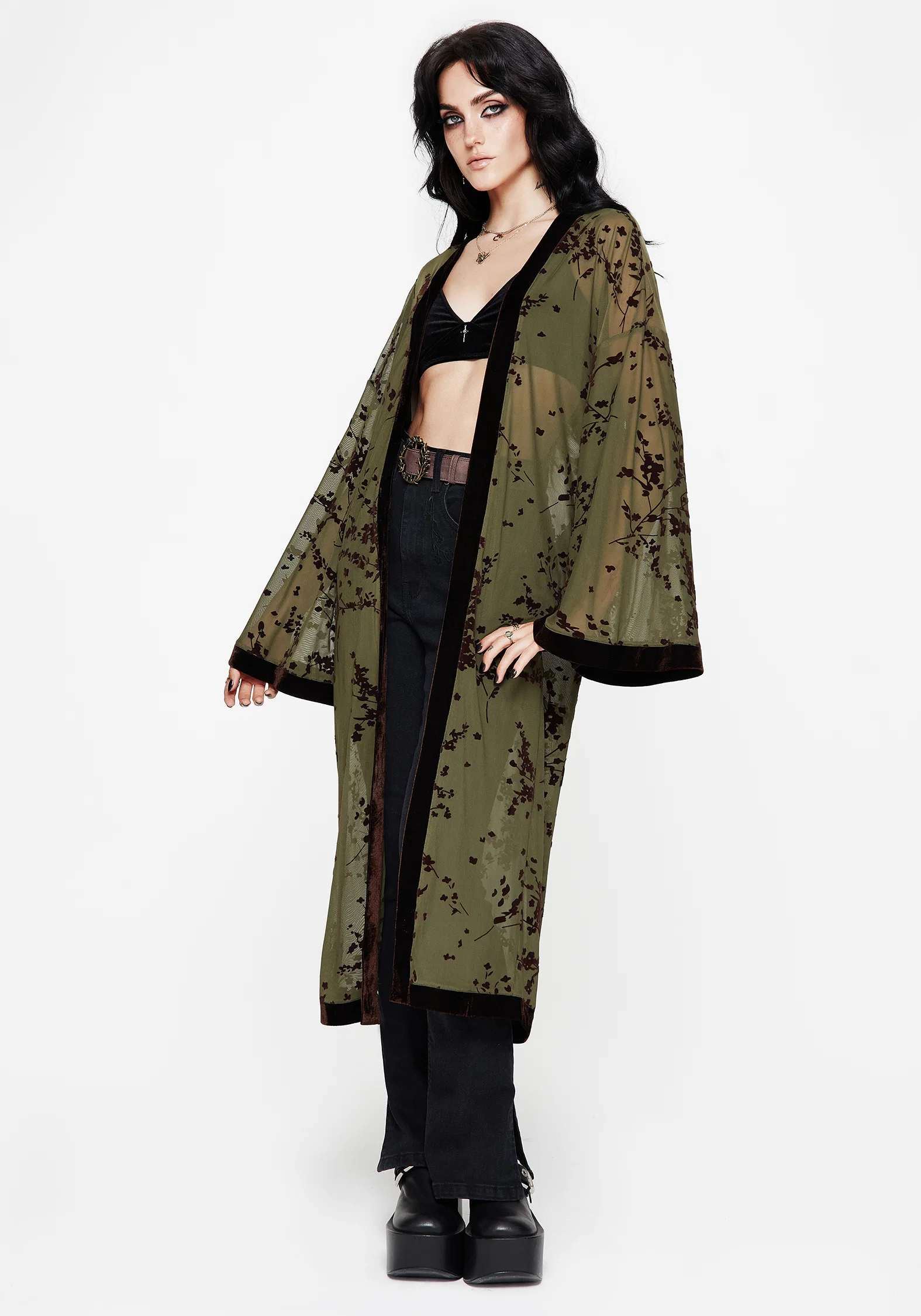 Jael Flocked Longline Mesh Kimono - Image 4