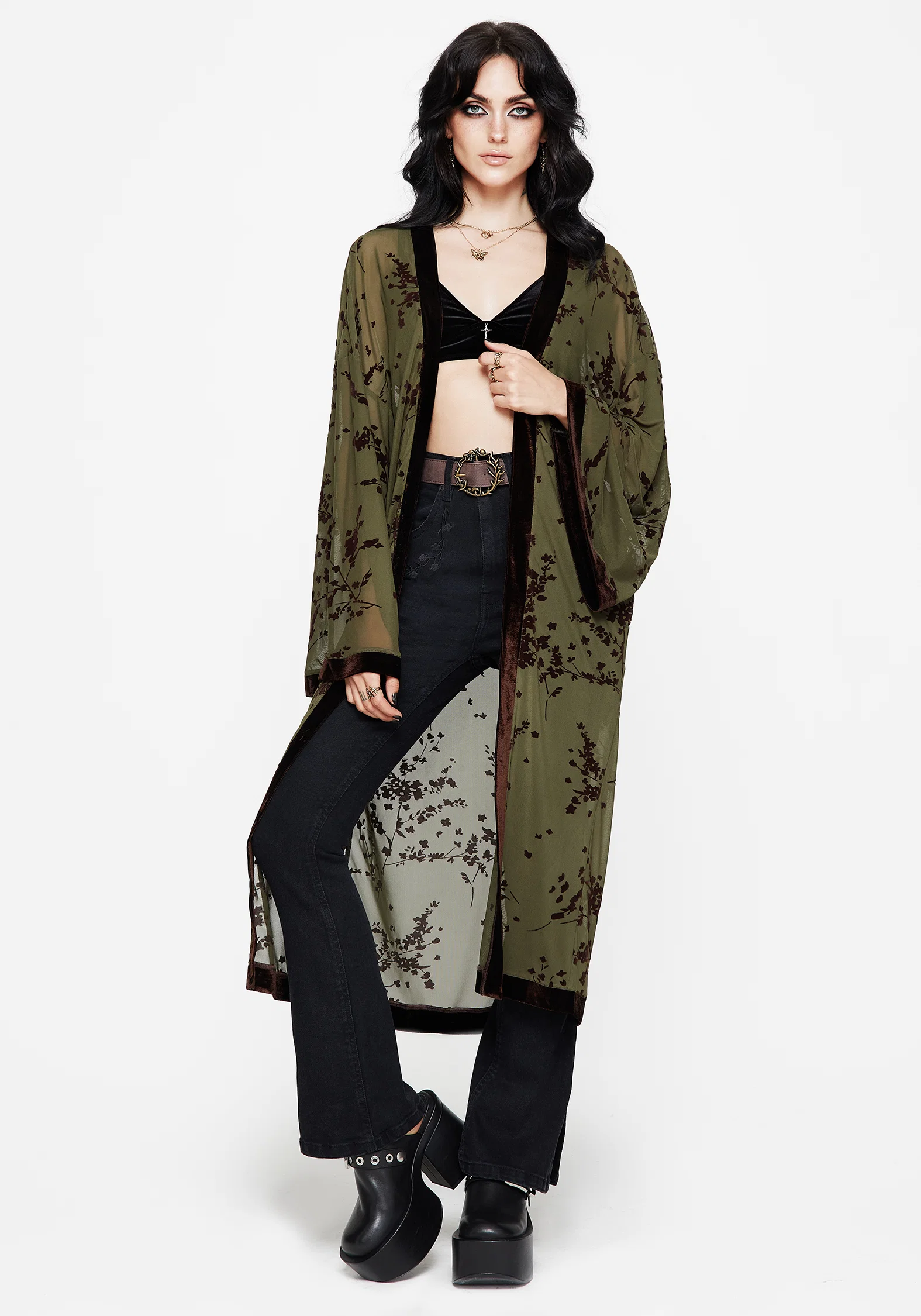 Jael Flocked Longline Mesh Kimono - Image 5