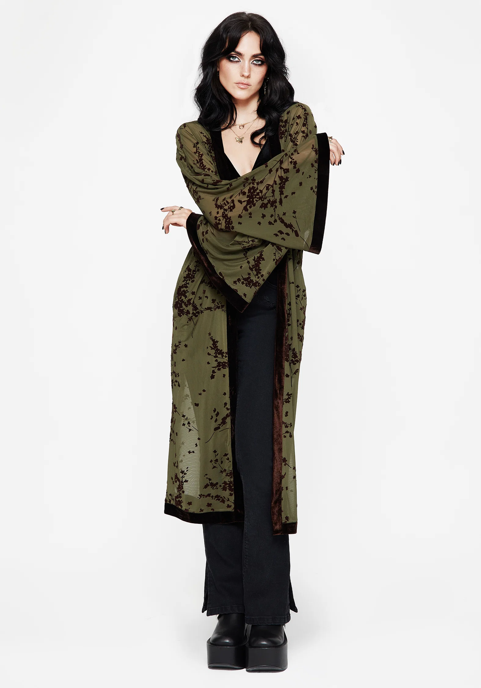 Jael Flocked Longline Mesh Kimono - Image 7