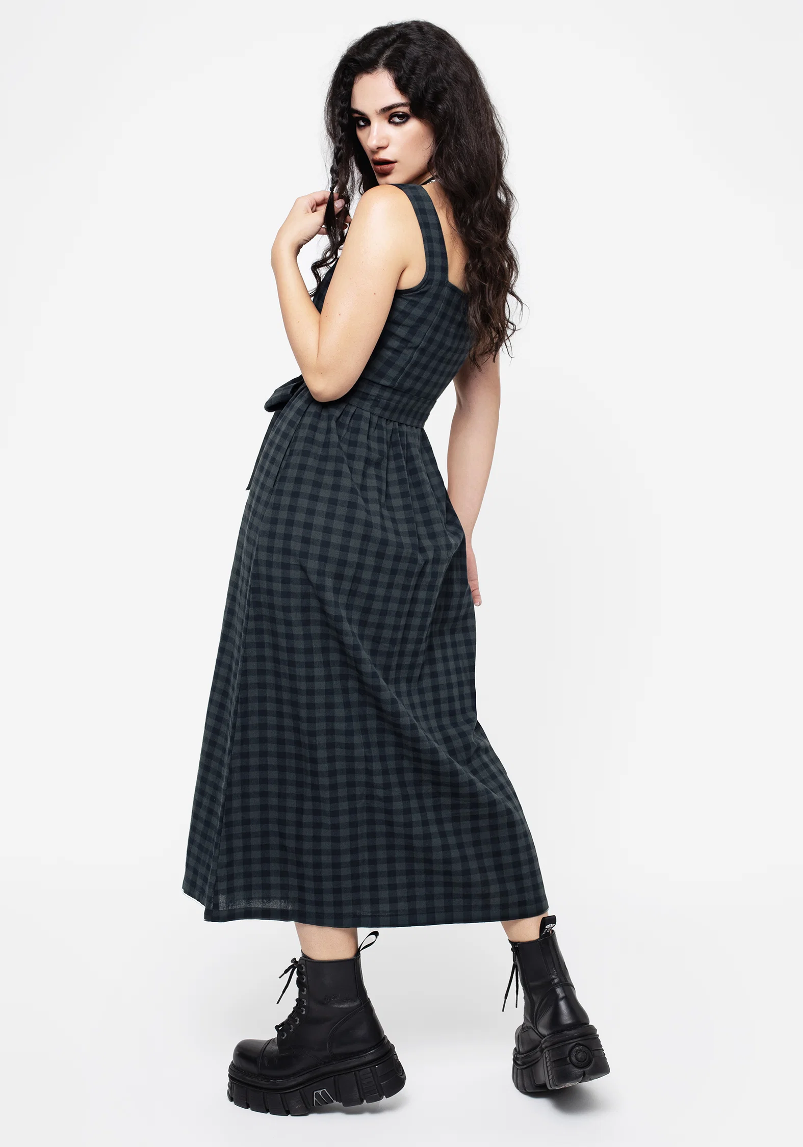 Jeannie Check Cotton Belted Apron Maxi Dress - Image 3